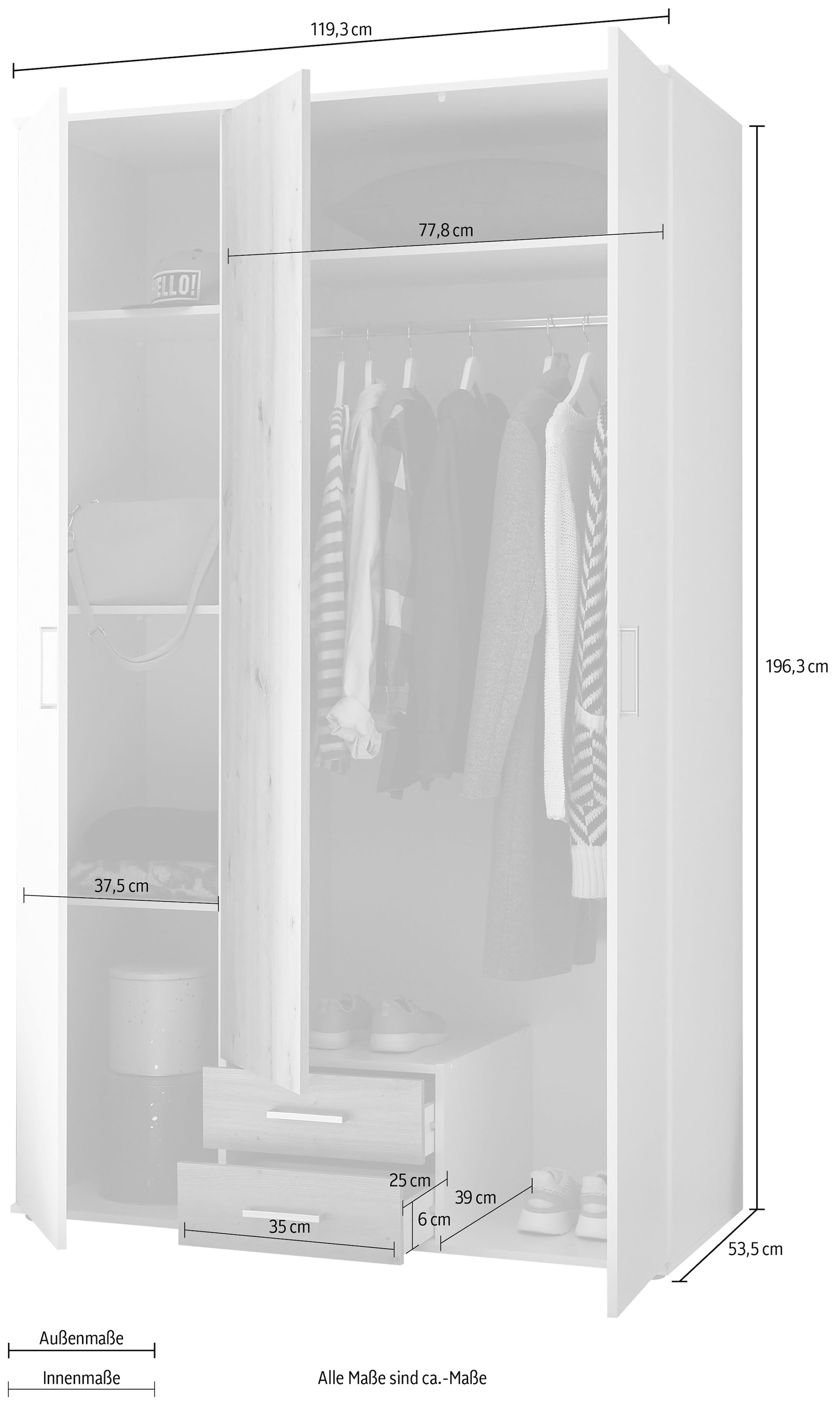 Schlafkontor Kleiderschrank »Marburg Bestseller Schrank Garderobe mit Schubladen«, Schlafzimmerschrank in Top Qualität, in 2 Breiten