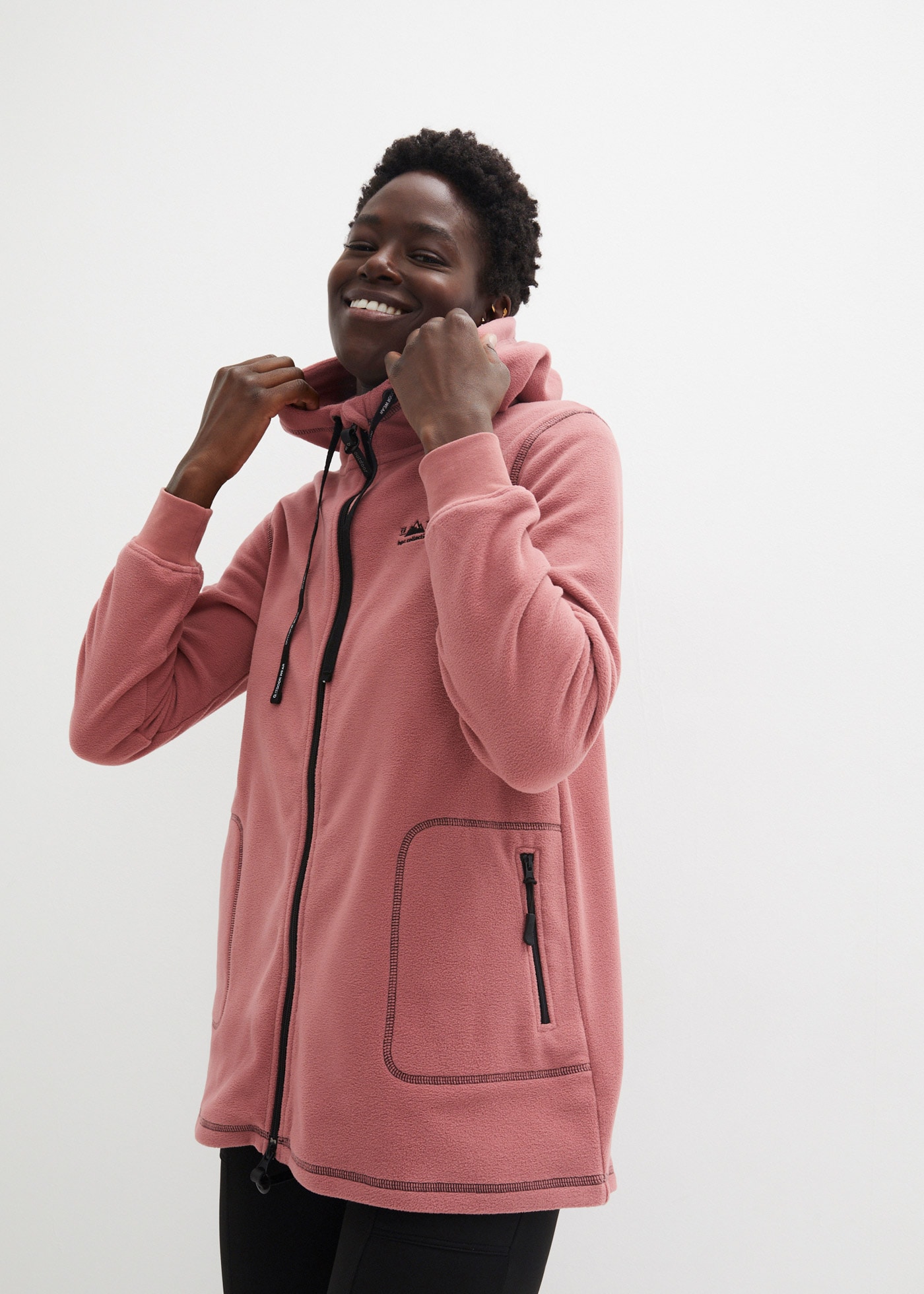 bonprix Fleecejacke mit Kapuze A-Linien-Schnitt, Langarm-Design, aus 100% Polyester, Regular Fit