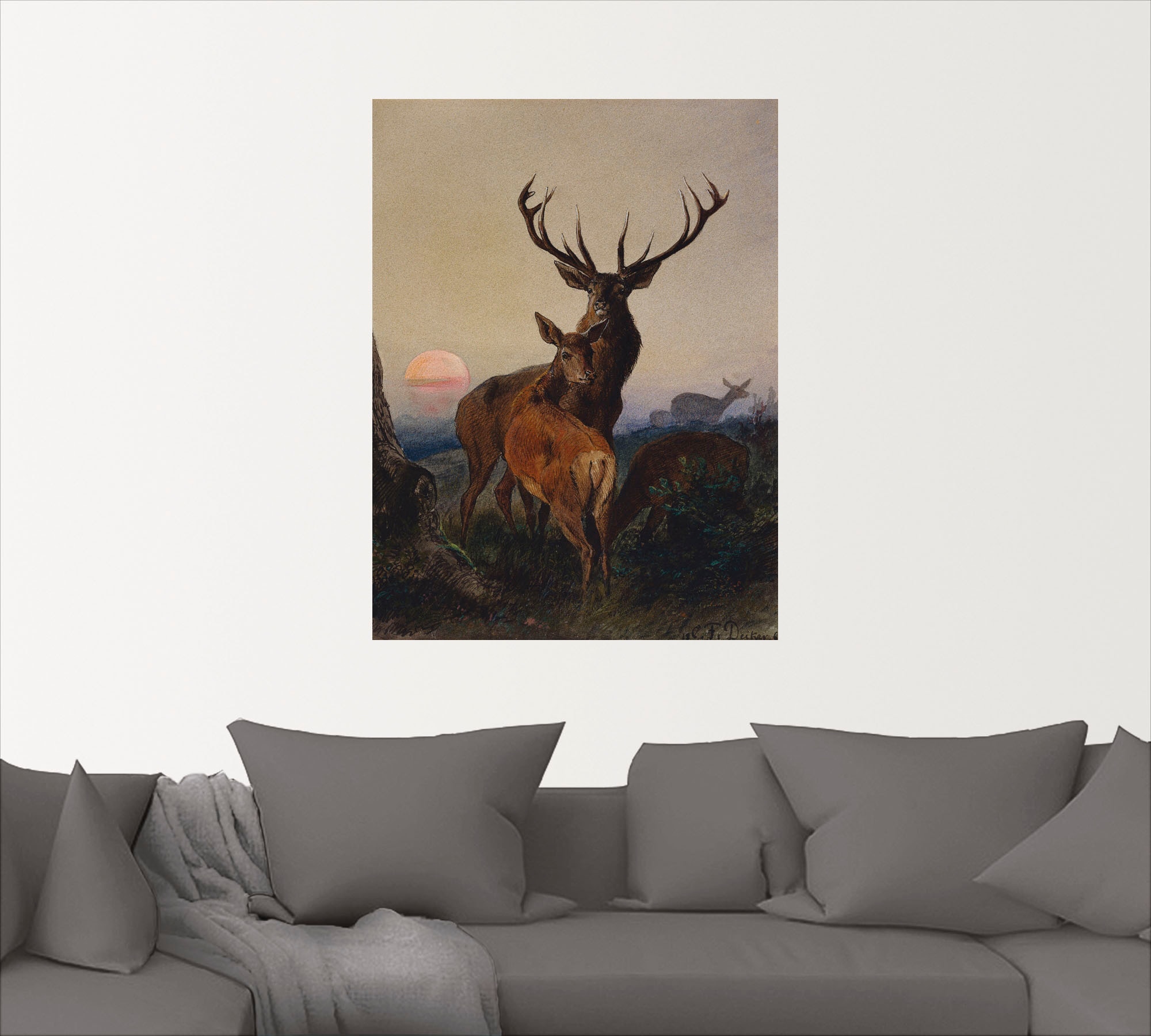 Artland Wandbild »Hirsch und ein Reh bei Sonnenuntergang«, Wildtiere, (1 St.), als Leinwandbild, Poster, Wandaufkleber in verschied. Größen