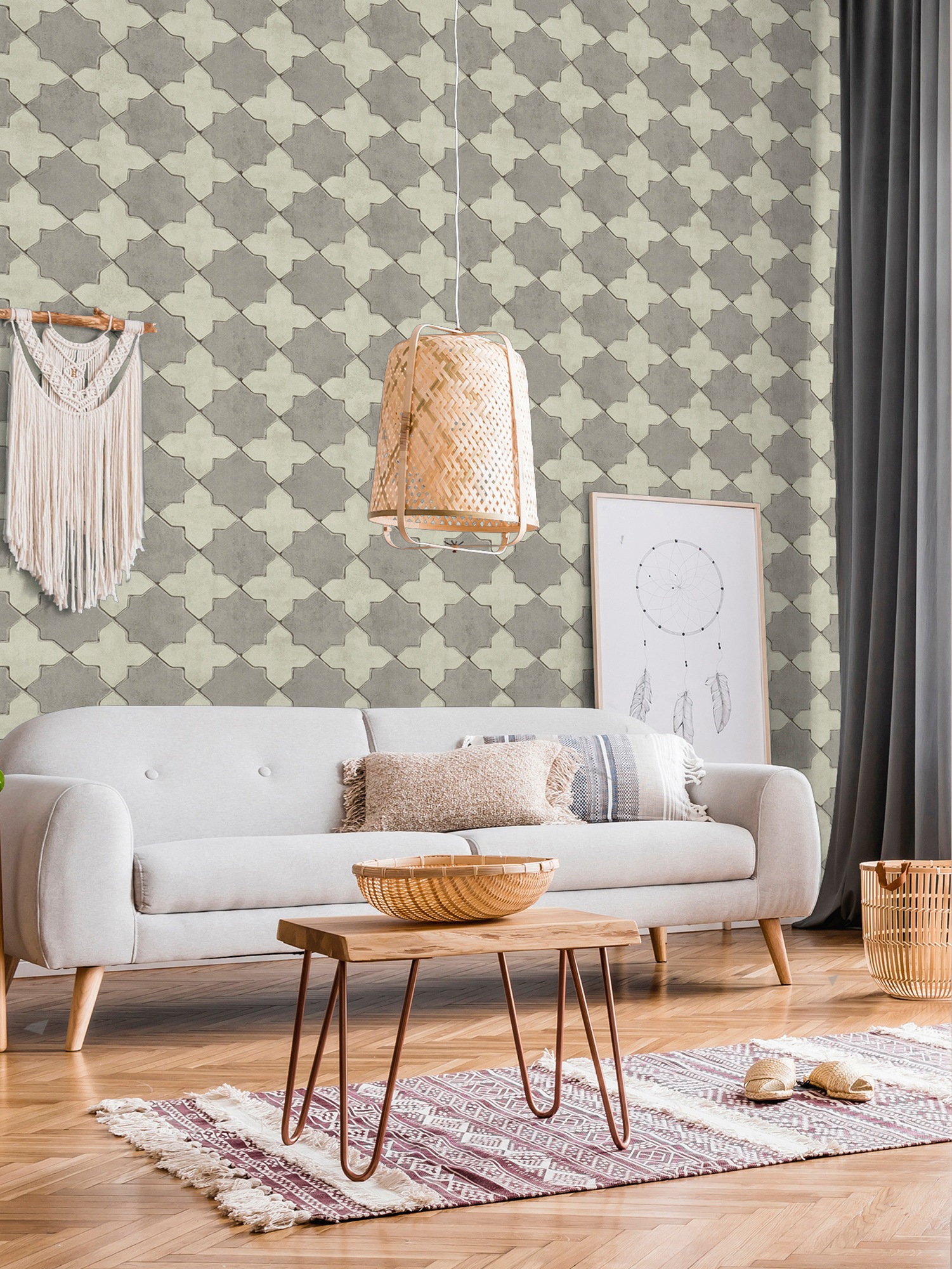 living walls Vliestapete »New Walls Finca Home in Fliesen Optik«, grafisch-geometrisch-gemustert, Tapete Geometrisch Tapeten Wohnzimmer Schlafzimmer Küche Design Optik