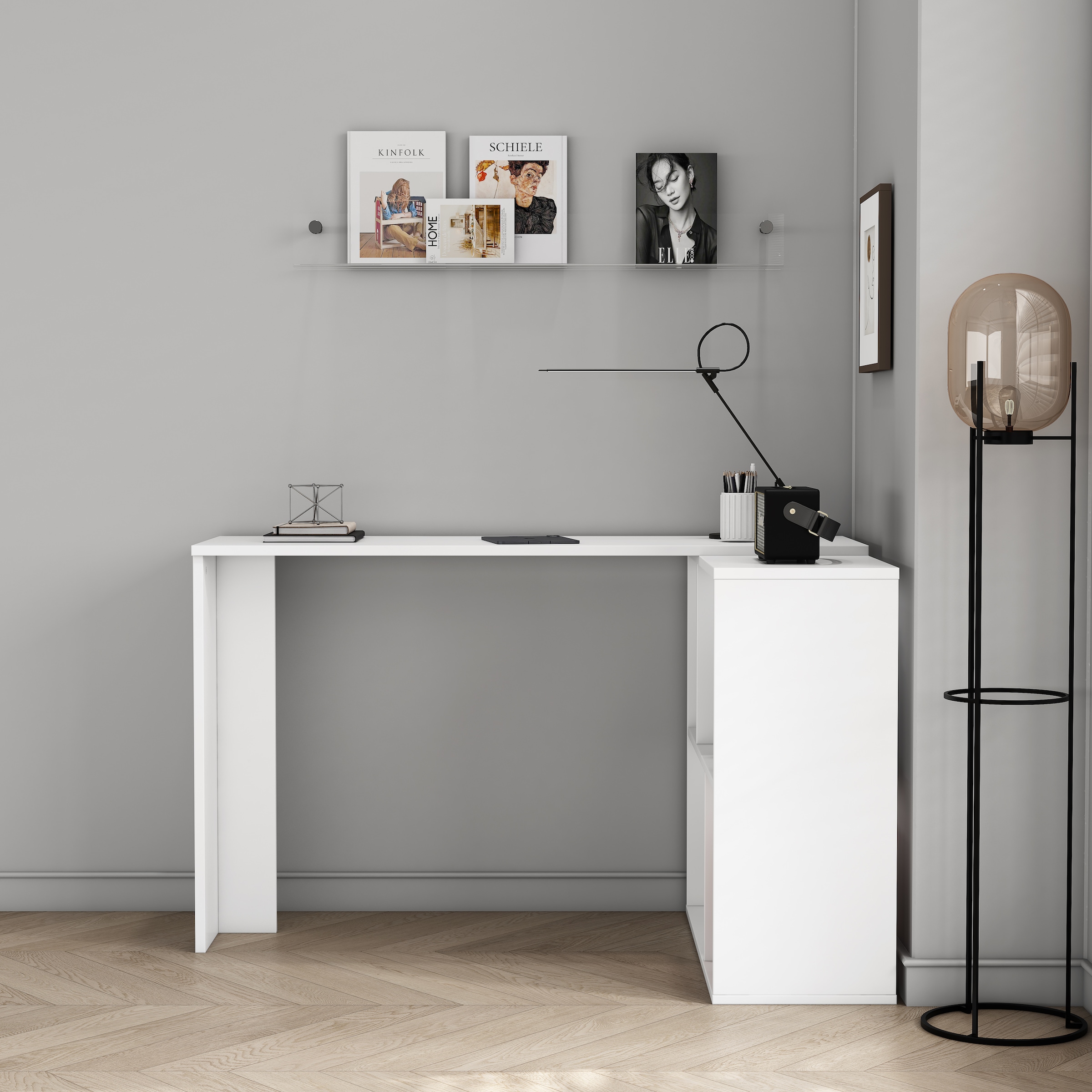 OTTO home Eckschreibtisch »Jaaron« mit vier offenen Fächern, modernes und elegantes Design