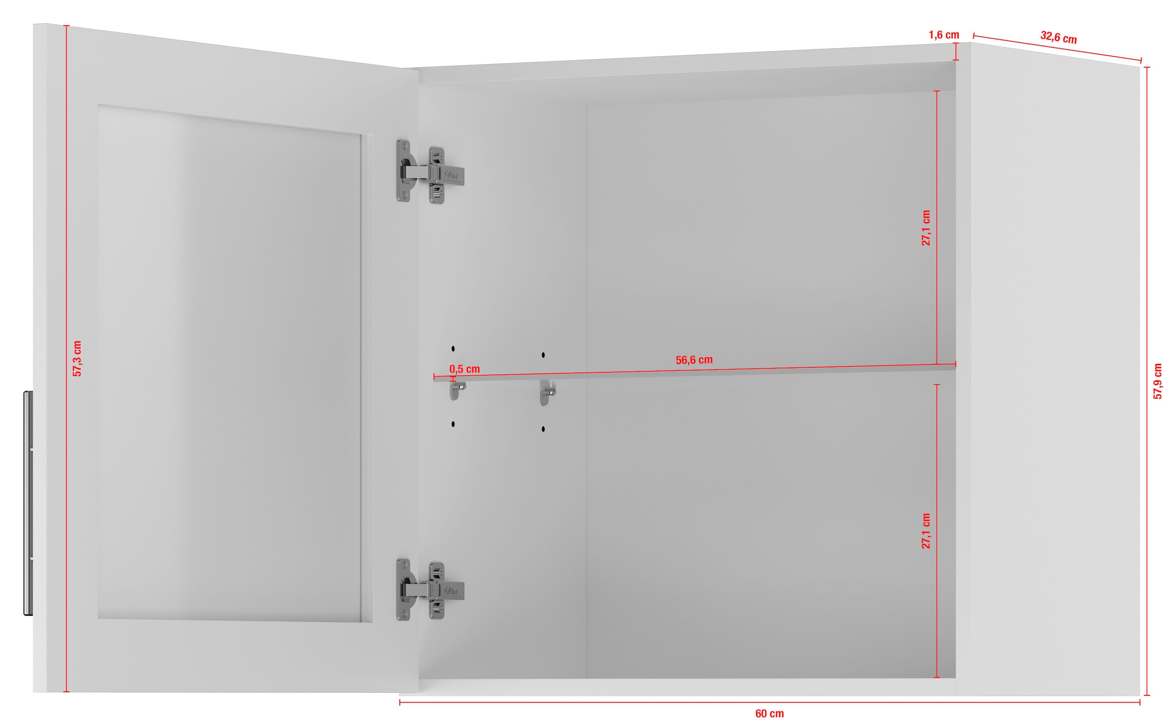 IMPULS KÜCHEN Glashängeschrank »"Prag", Breite/Höhe: 50 oder 60/57,9 cm«, vormontiert, mit Glasdrehtür, mit verstellbarem Glasfachboden