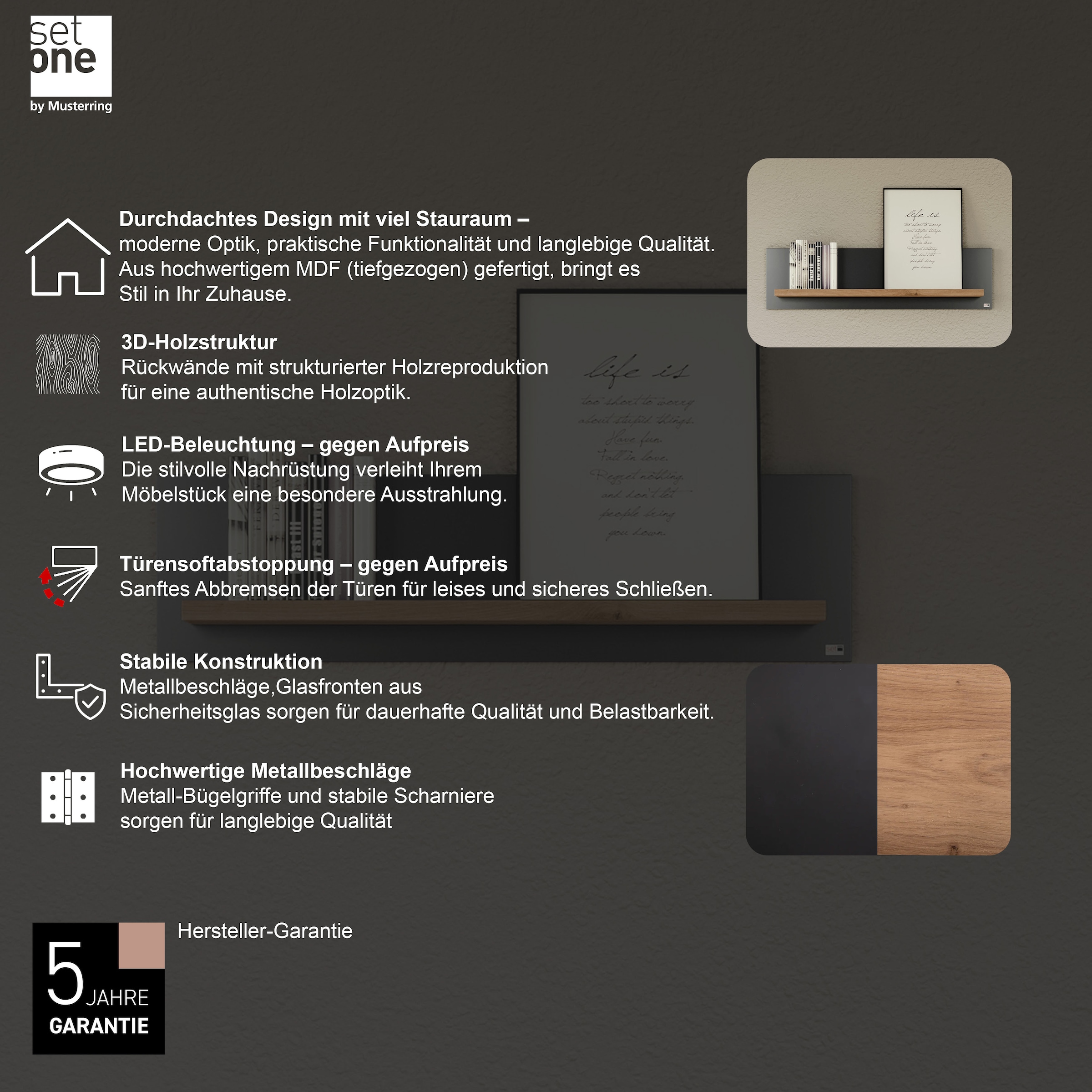 set one by Musterring Wandregal »York« in drei Größen und Farben, Beleuchtung optional, 1 Ablageboden