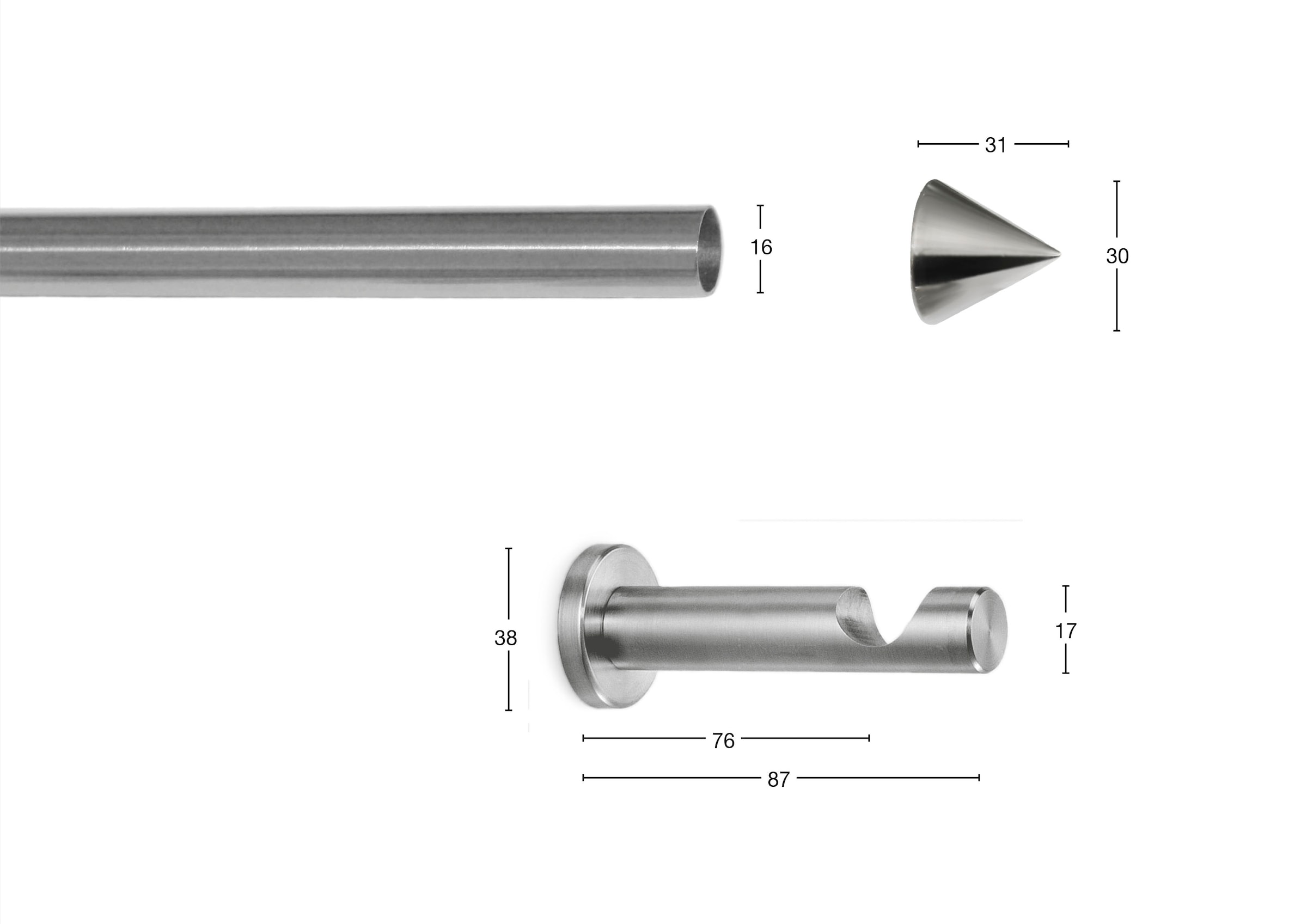 GARESA Gardinenstange »DIAMANT«, 1 läufig-läufig, Wunschmaßlänge, Vorhanggarnitur, verlängerbar, Kegel, edelstahl optik, ohne Ringe