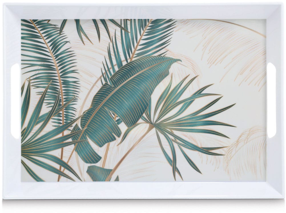Zeller Present Tablett »Melamintablett "Palm leaves"« tropisches Motiv, Tragegriffe, 34,8x50 cm