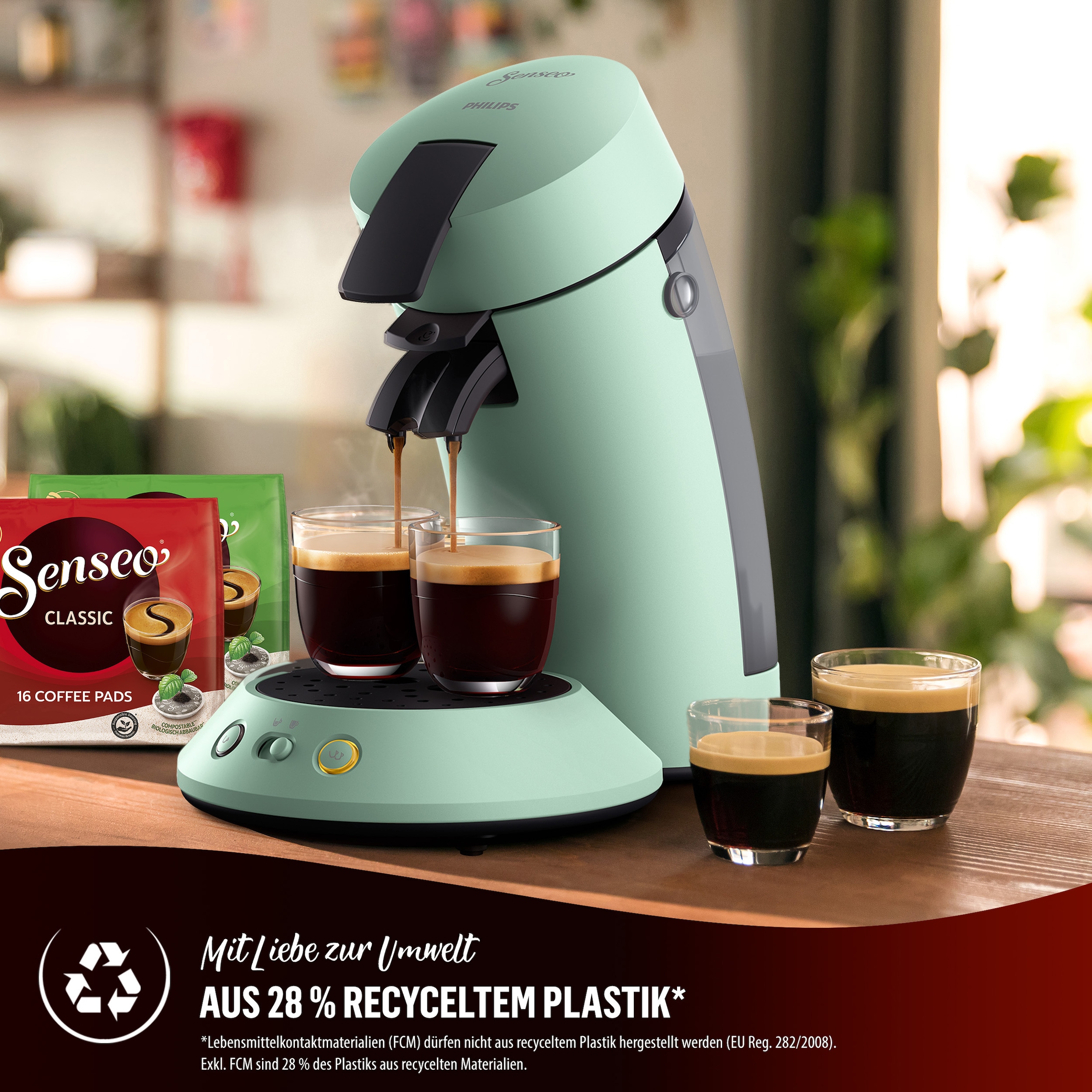 Philips Senseo Kaffeepadmaschine »Original Plus CSA210/60, mit zwei Kaffee-Einstellungen«, aus 28% rec. Plastik, inkl. Gratis-Zugabe (Wert 5 € UVP)