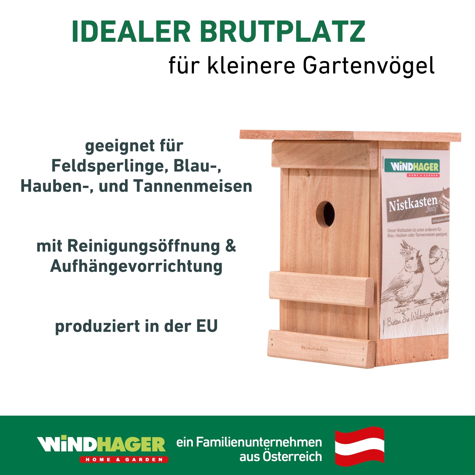 Windhager Vogelhaus »Nistkasten Birdy, Nistbox aus Massivholz« Vogelhaus inkl. Aufhängung, 24,5x17x17 cm