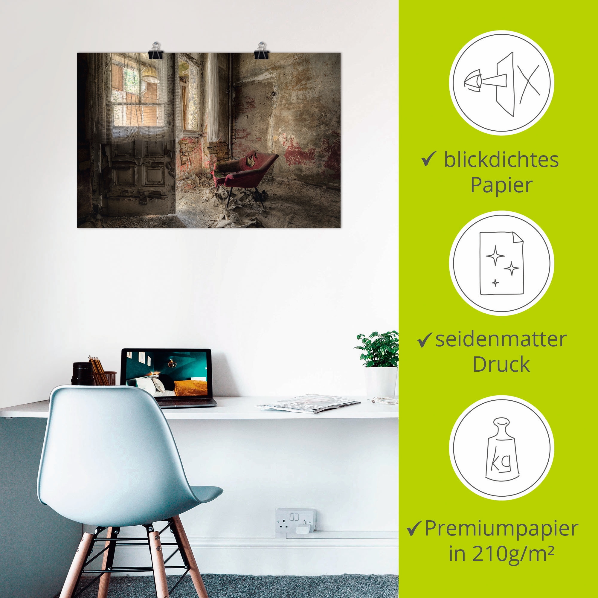 Artland Wandbild »Lost Place - roter Sessel I«, Innenarchitektur, (1 St.), als Alubild, Outdoorbild, Leinwandbild, Poster, Wandaufkleber