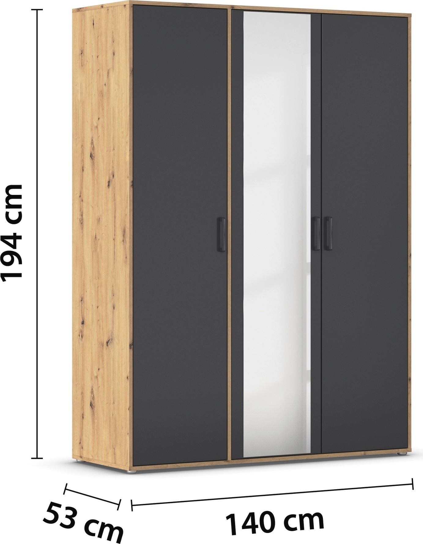 rauch Drehtürenschrank »Kleiderschrank Schrank Garderobe Wäscheschrank VOYAGER«, (in 3 verschiedenen Ausstattungen BASIC/CLASSIC/PREMIUM), mit modernen Griffen in Graumetallic und Spiegel