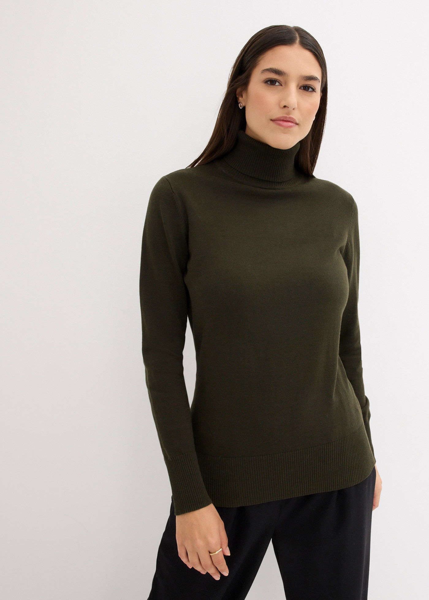 bonprix Rollkragenpullover »Feinstrick-Rollkragenpullover« aus Baumwollmischung, mit hohem Rollkragen, schmale Passform