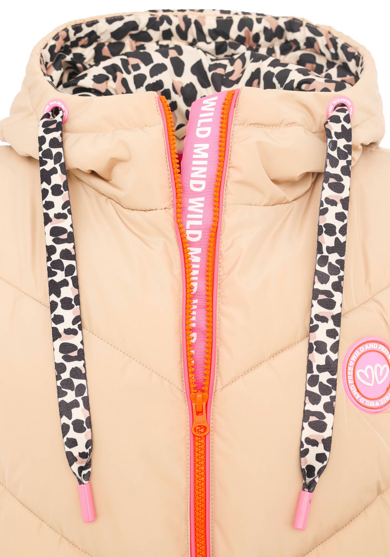 Zwillingsherz Steppweste »Steppweste lang "Wild at Heart"«, mit Leo Details, Print, Kapuze, Reißverschluss und Taschen