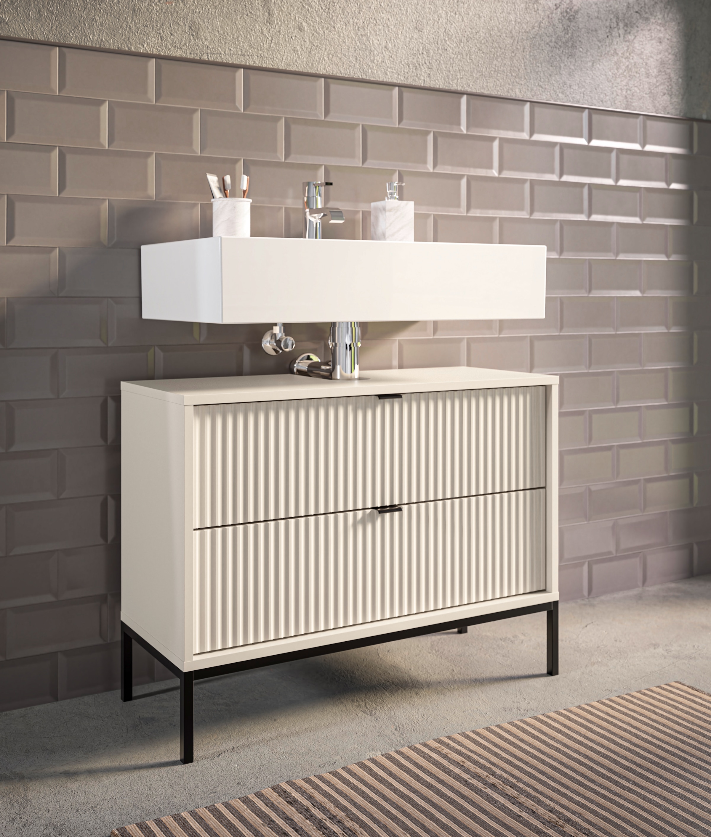 BASIC by Balculina Waschbeckenunterschrank »Lucera BxHxT 80x60x32 cm« 1 Stk. tlg. Breite 80cm, Unterflurauszug, Metallfüße