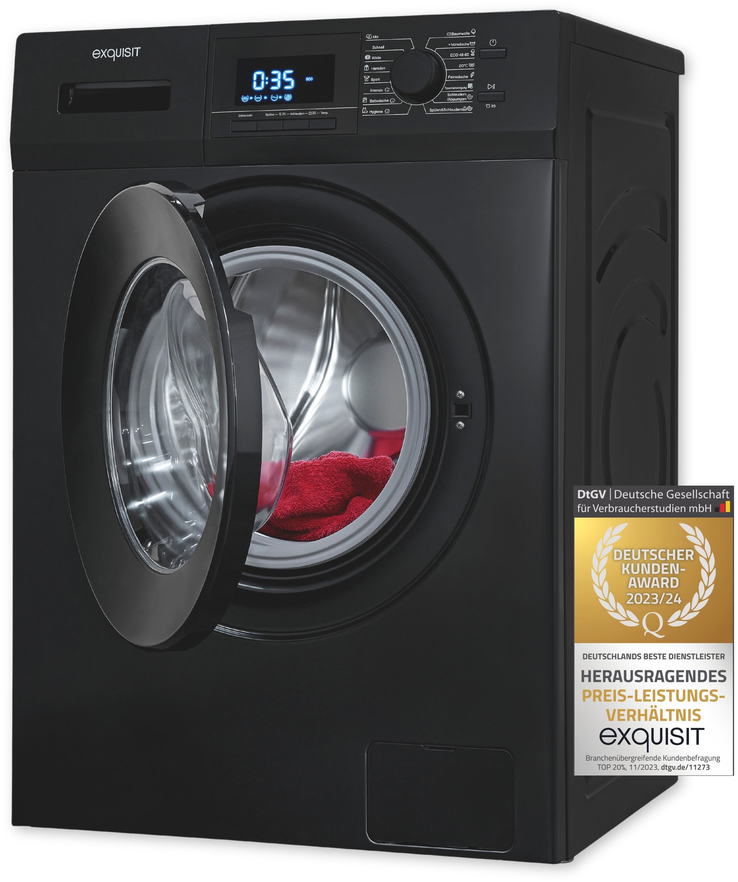 exquisit Waschmaschine »WA9214-340A anthrazit«, 9 kg, 1400 U/min, Aquastop-Schlauch