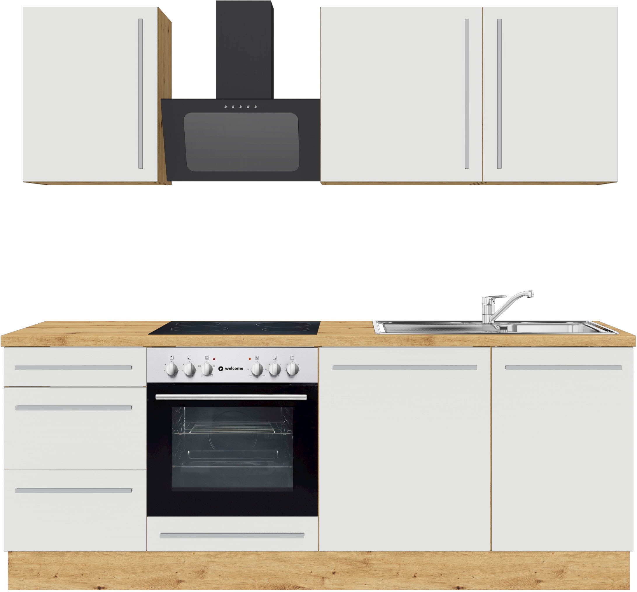 Kochstation Küchenzeile »KS-Florida mit 38mm starker Arbeitsplatte«, Breite 220 cm, wahlweise mit E-Geräten, Soft-Close-Funktion