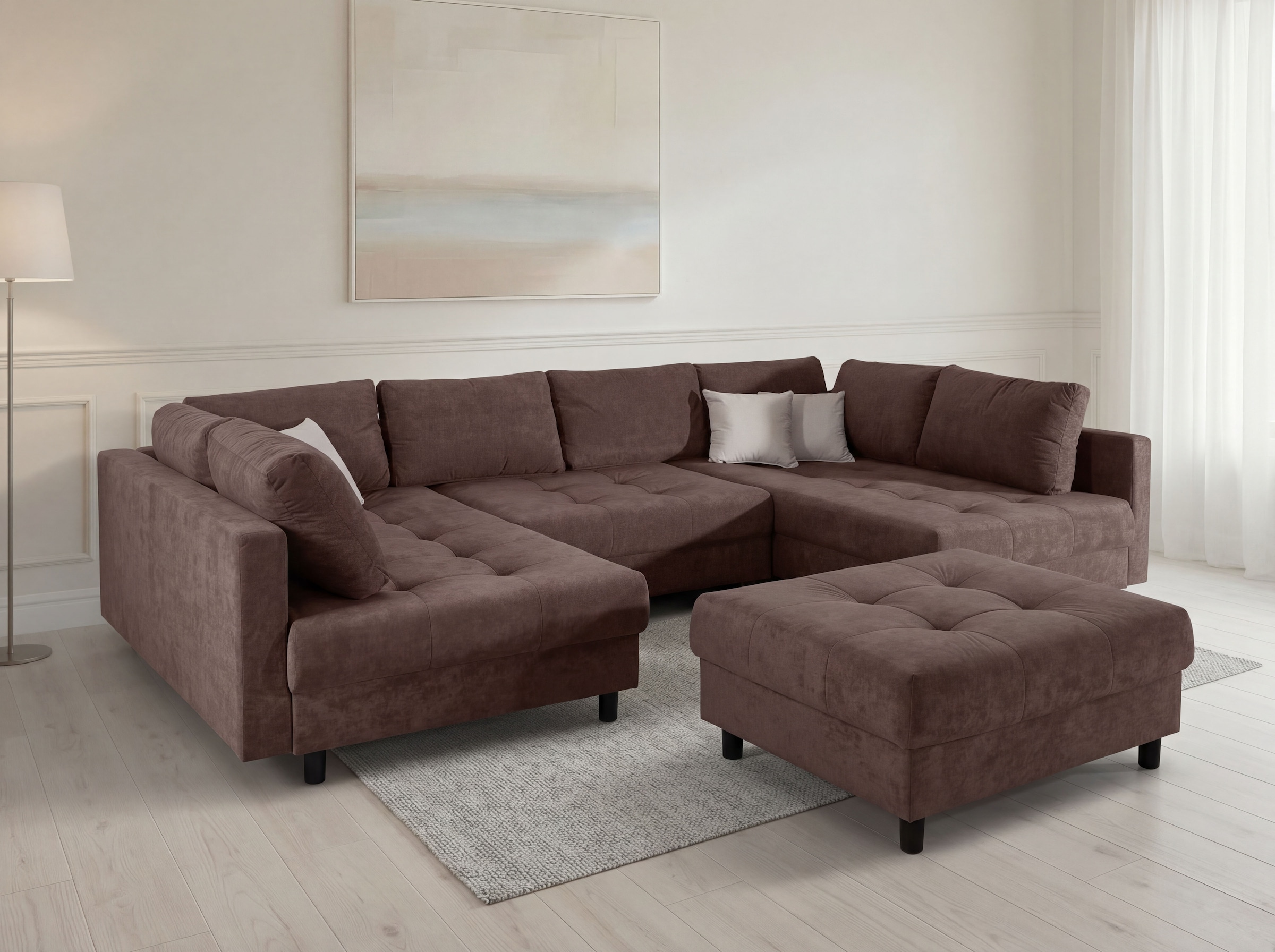 OTTO home Wohnlandschaft »Antonia U-Form, B: 298 cm« Wohnlandschaft, Rückenkissen, 2 ottomane, Komfortablem Bonnelfederkern