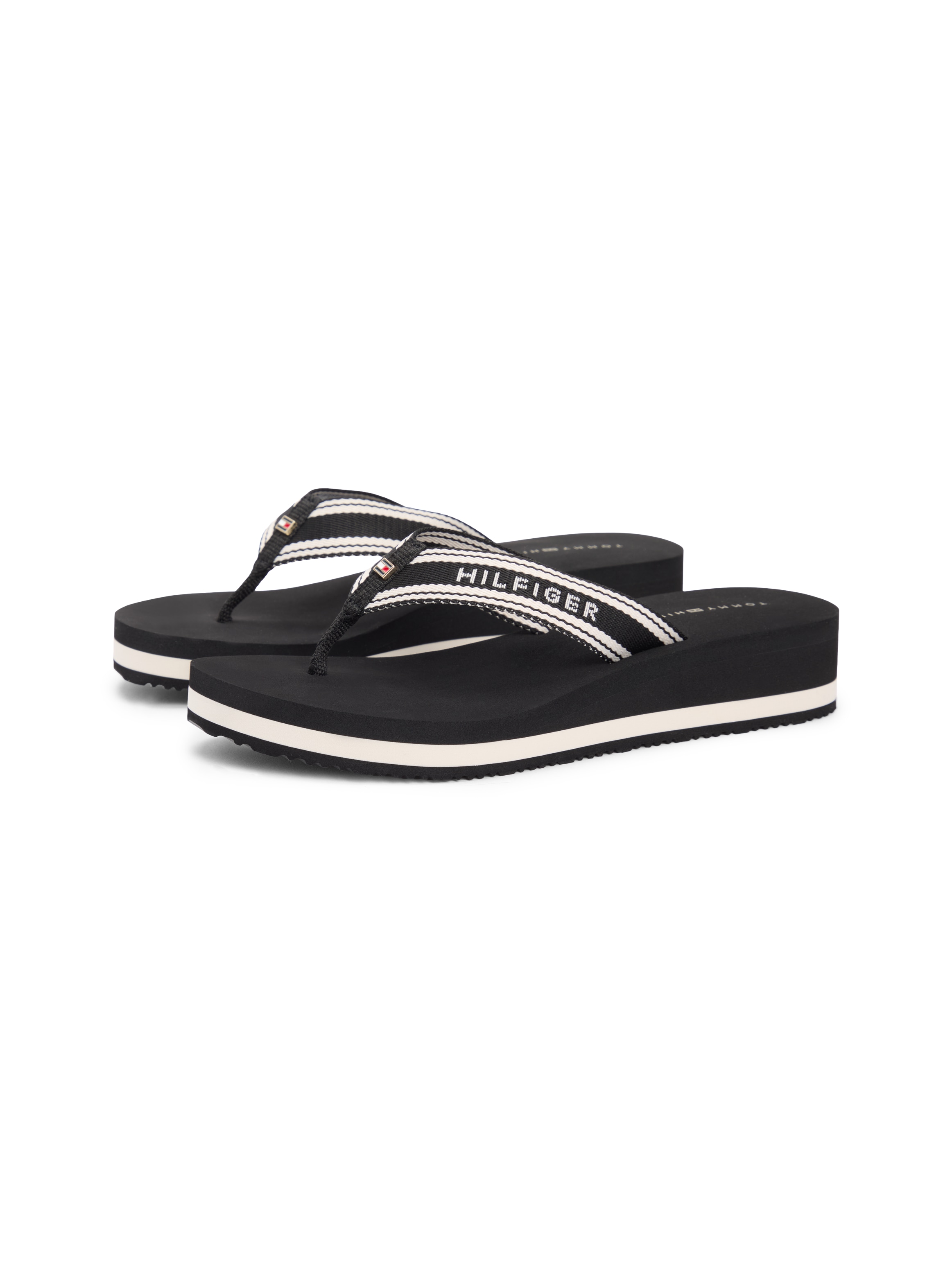 Tommy Hilfiger Zehentrenner »TH FLAG PRINT SUMMER SANDAL«  Keilabsatz, Plateau, Sommerschuh, Dianette mit gestreifter Bandage