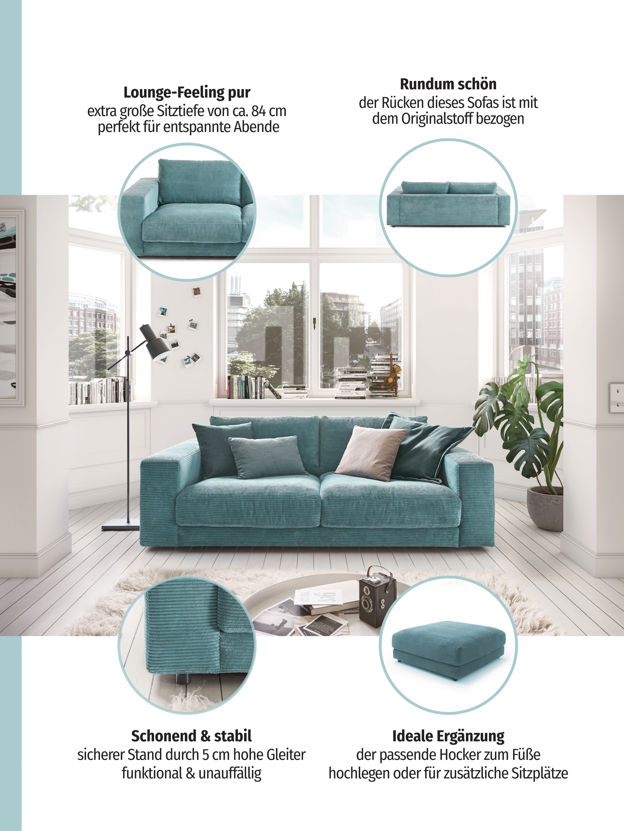 3C Candy 2-Sitzer »Enisa softig und legeres Big-Sofa, bequem und komfortabel«, Zeitloses und stylisches Loungemöbel, in Breitcord