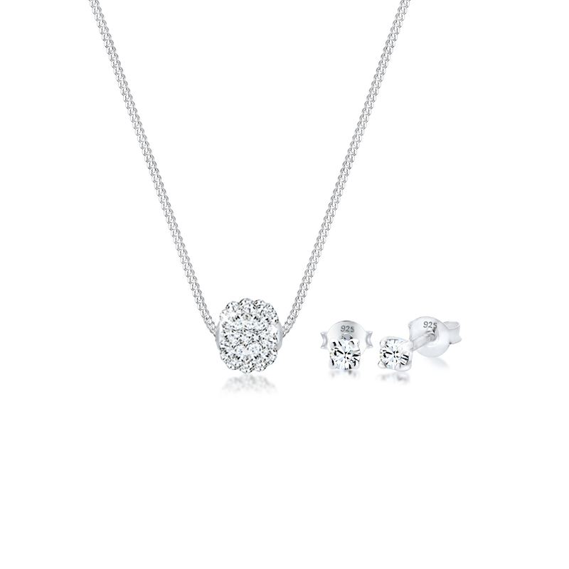 ELLI Schmuckset »Weiß 925 Sterling Silber, mit Kristallen von Swarovski « () Silber onesize Schmuckset für Damen mit Swarovski Kristallen in...