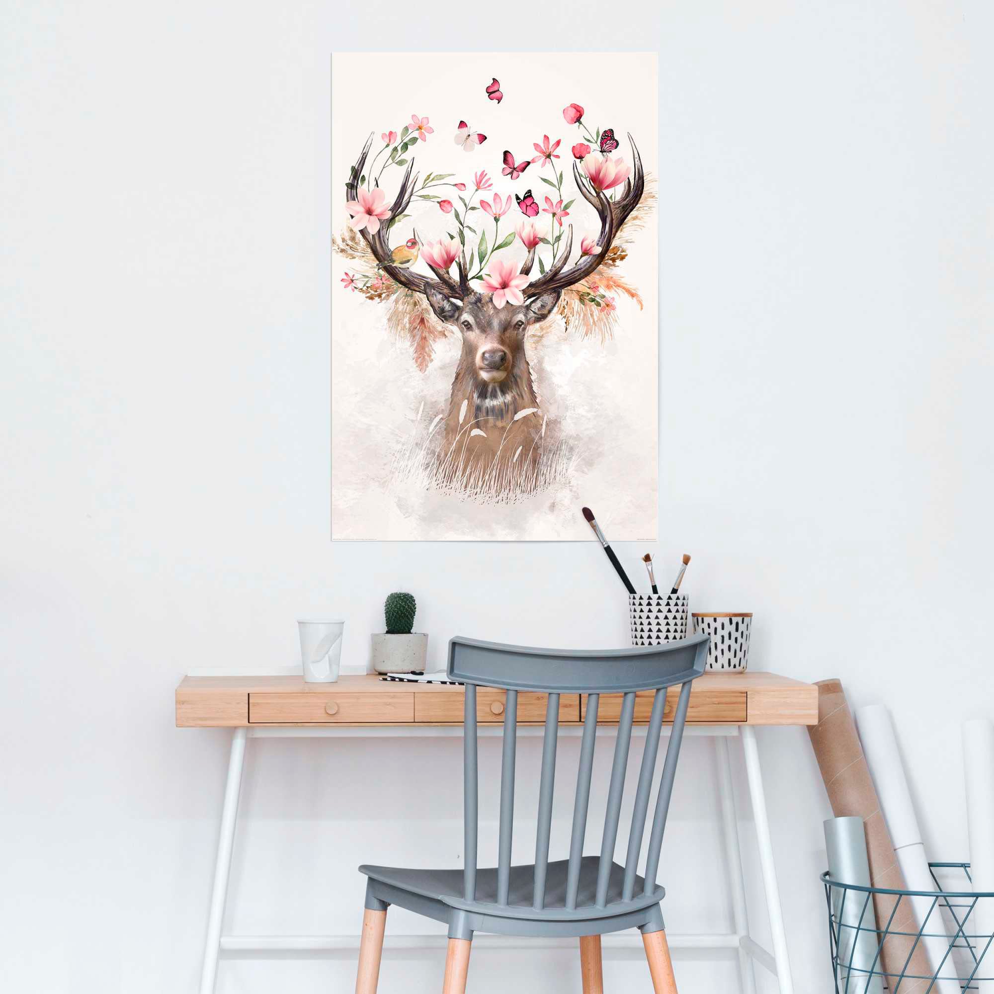 Reinders! Poster »Hirsch in Blumen«