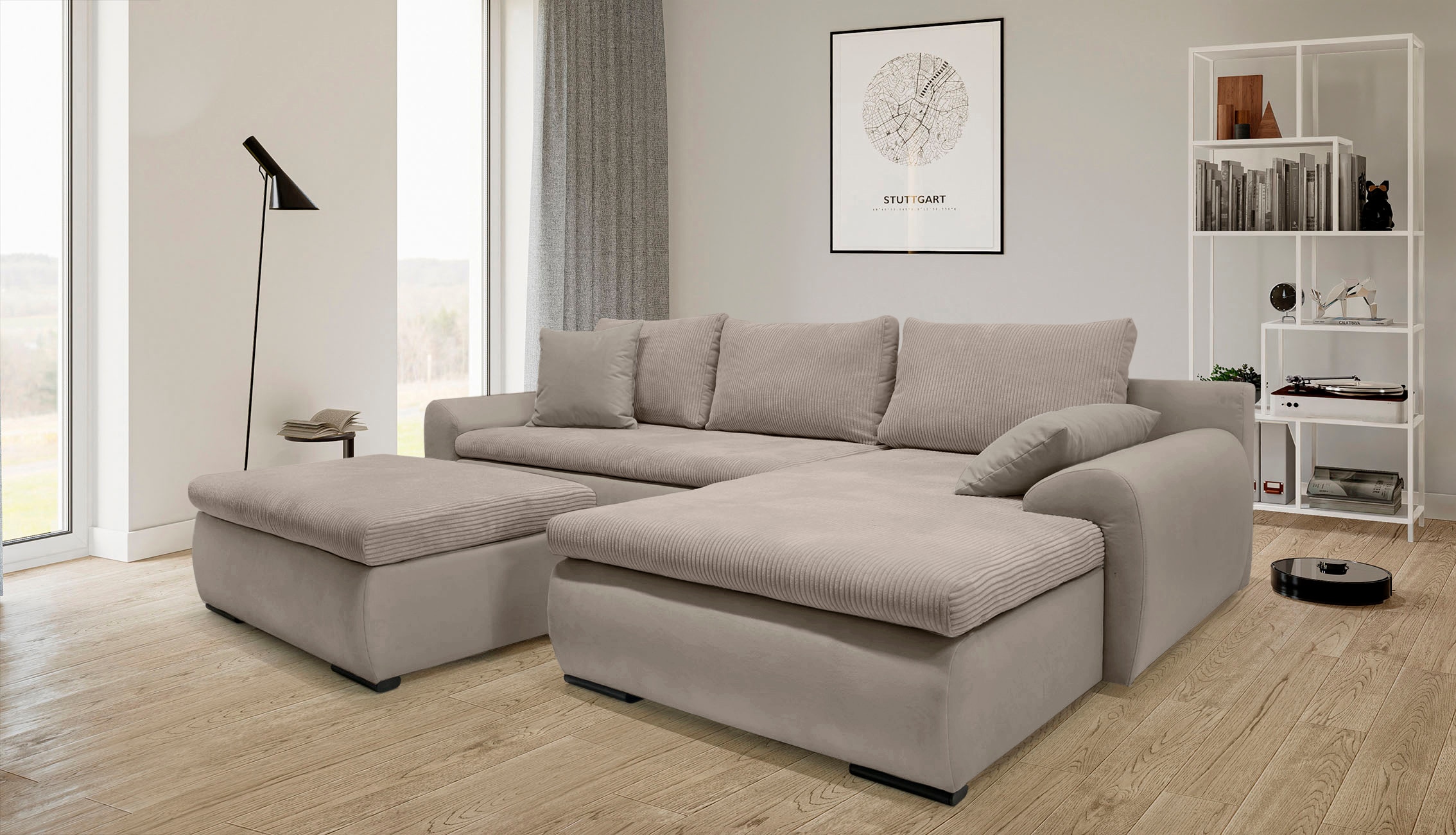 Home affaire Ecksofa »Win L-Form«, optional mit Schlaffunktion und Bettkasten, taupe, Cord