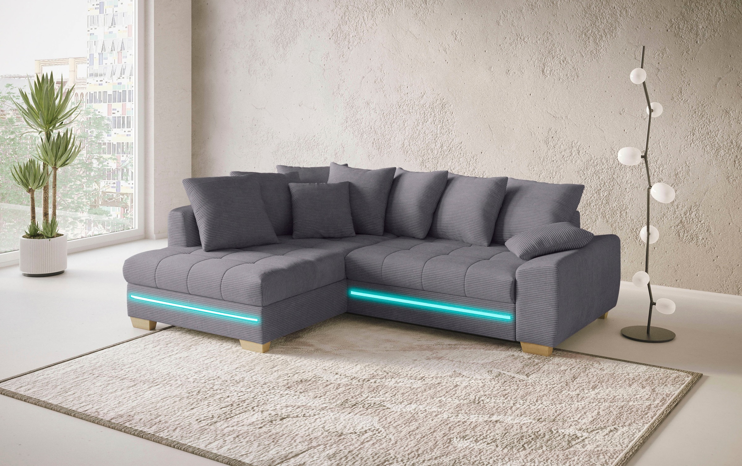 Mr. Couch Ecksofa »Nikita II, L-Form«, mit RGB-LED Beleuchtung, wahlweise mit Bett, Bettkasten, Kaltschaum