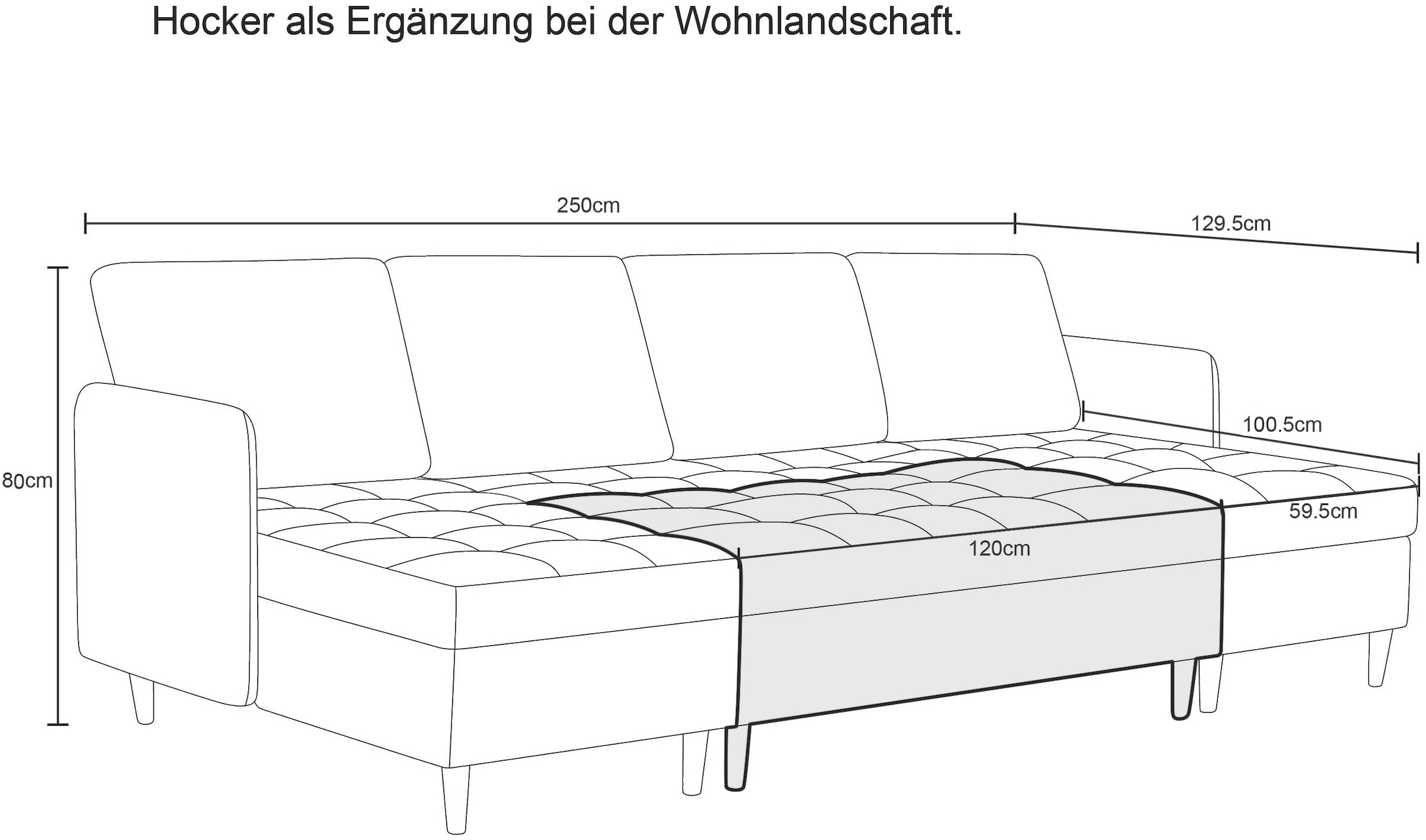 Dorel Home Hocker »LINDHUS, Modul für die Lindhus-Sofas- Breite 120 cm« verlängert das Sofa zum Schlafsofa, Cord und Chenille-Bezug