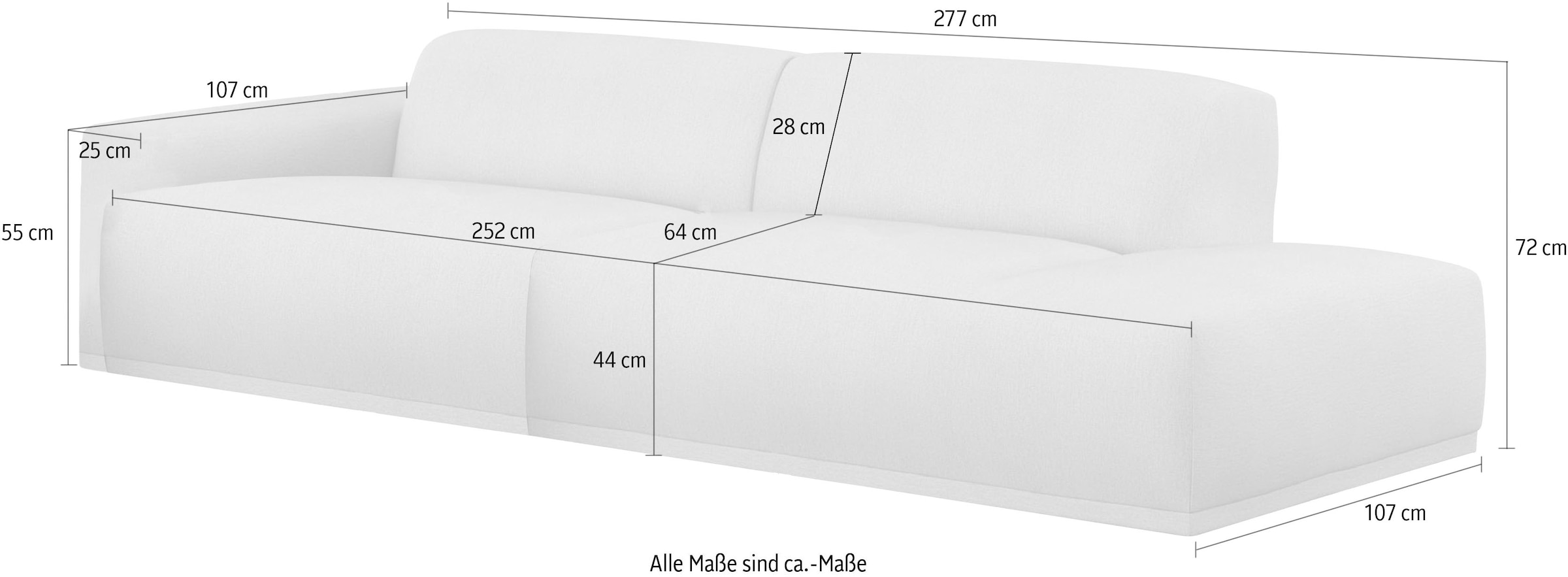 TRENDMANUFAKTUR Big-Sofa »Braga, mit hochwertigem Kaltschaum, Megasofa, in Cord erhältlich«, modernes Big-Sofa, Couch mit hohem Sitzkomfort, 277/72/107 cm (B/H/T)