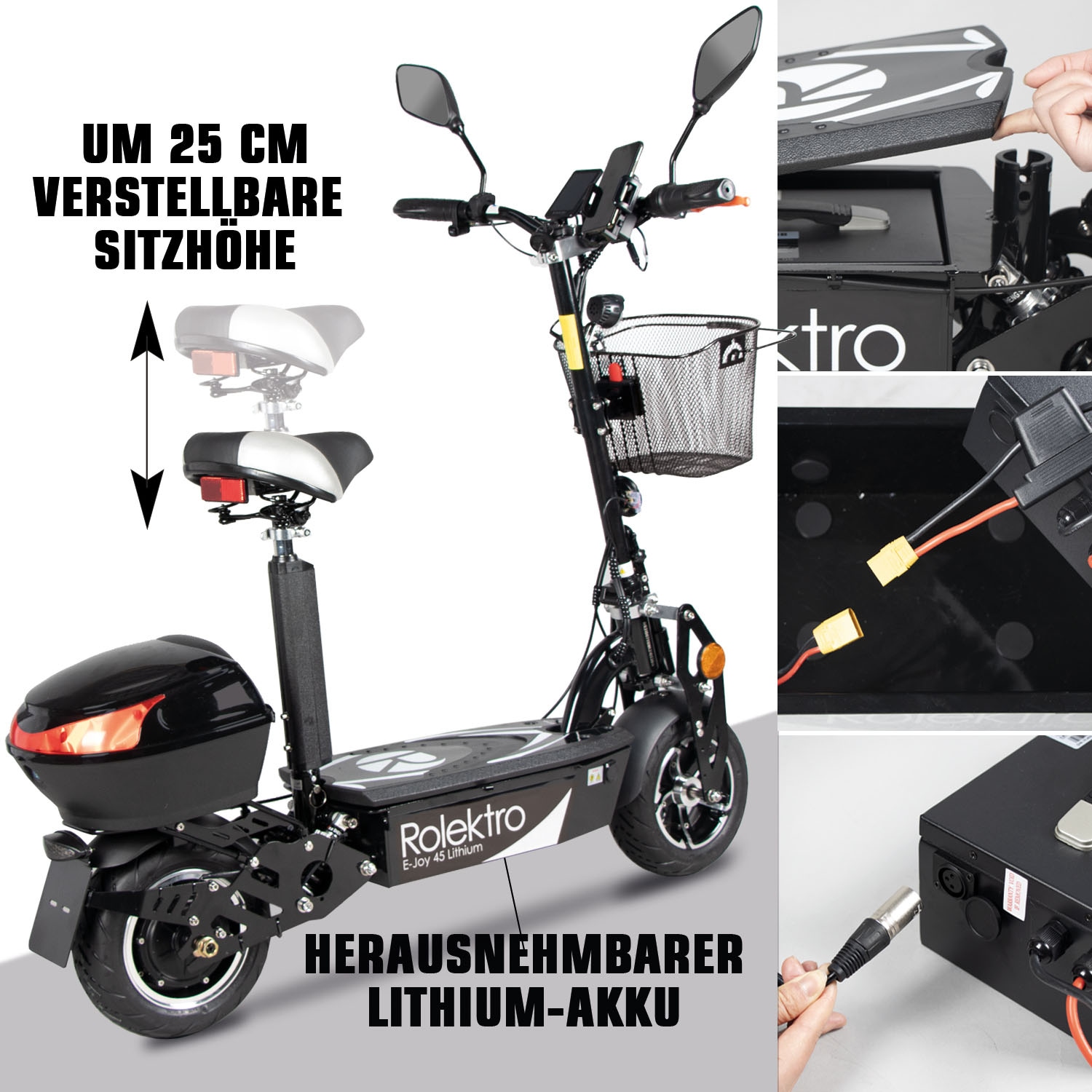 Rolektro E-Motorroller »Rolektro E-Joy 45 Lithium«, bis zu 50 km Reichweite, mit USB-Anschluss