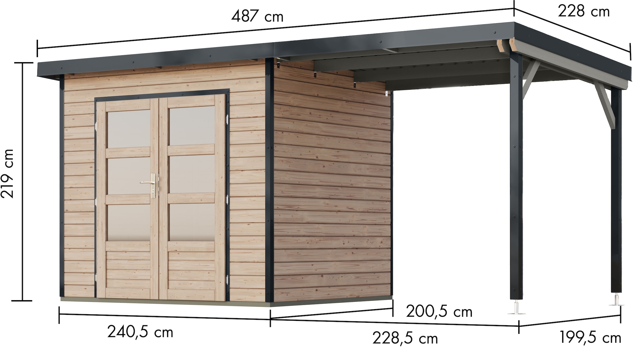 Karibu Gartenhaus »Plutino 2  SET, in verschiedenen Farben« inkl. Anbaudach
