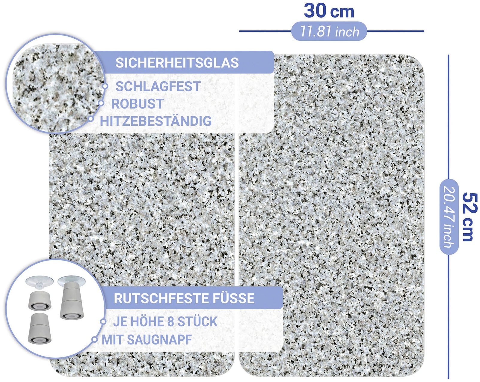 WENKO Herd-Abdeckplatte »Universal Modell Granit«, (Set, 2 tlg.), Herdabdeckung für alle Herdarten, kratzfest, mit rutschfesten Füßen