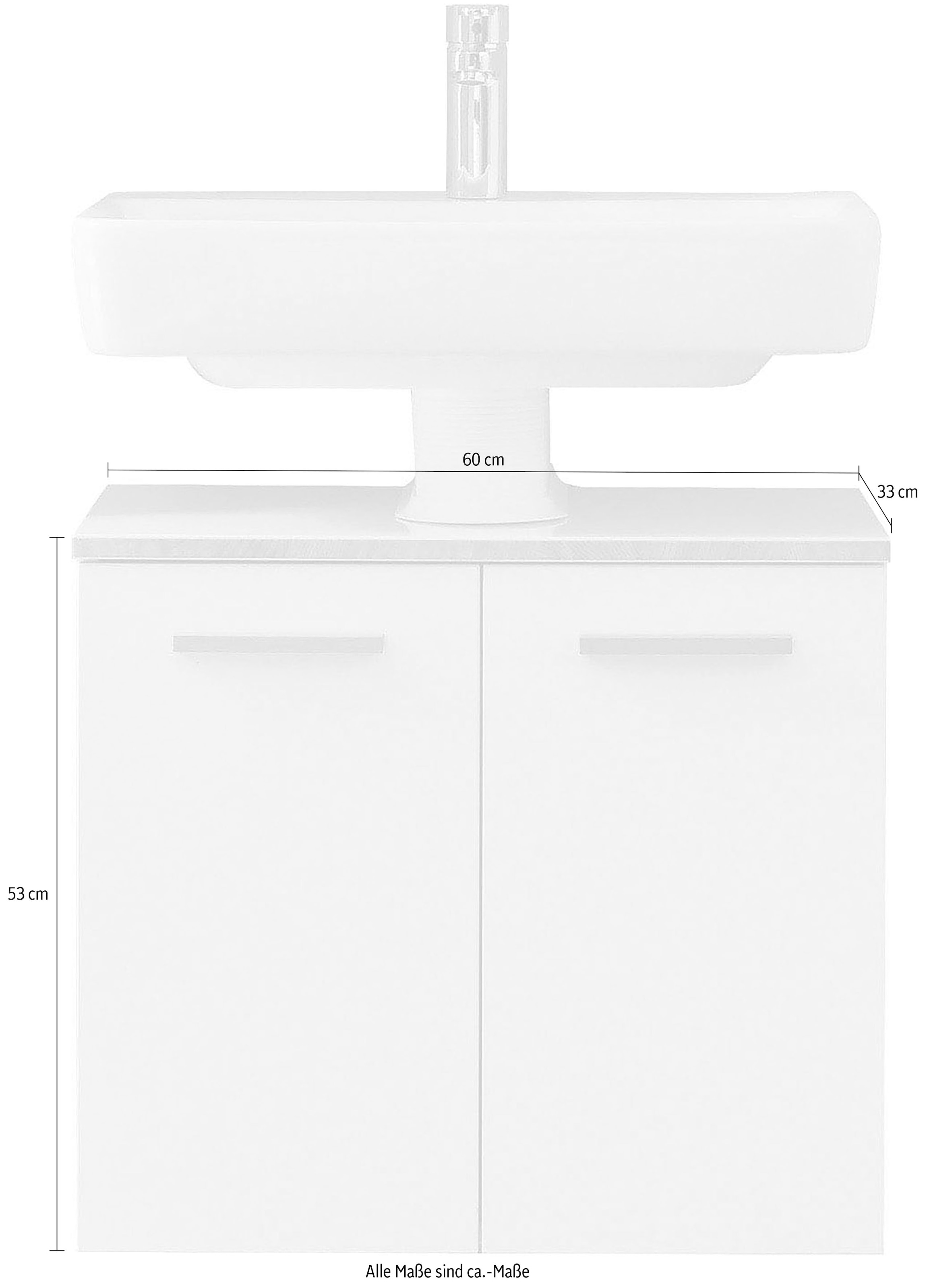 Saphir Waschbeckenunterschrank »Quickset 931 Unterbeckenschrank, 60 cm breit, 2 Türen, Weiß Glanz«, Waschbeckenschrank inkl Türdämpfer, Siphonausschnitt, ohne Waschbecken