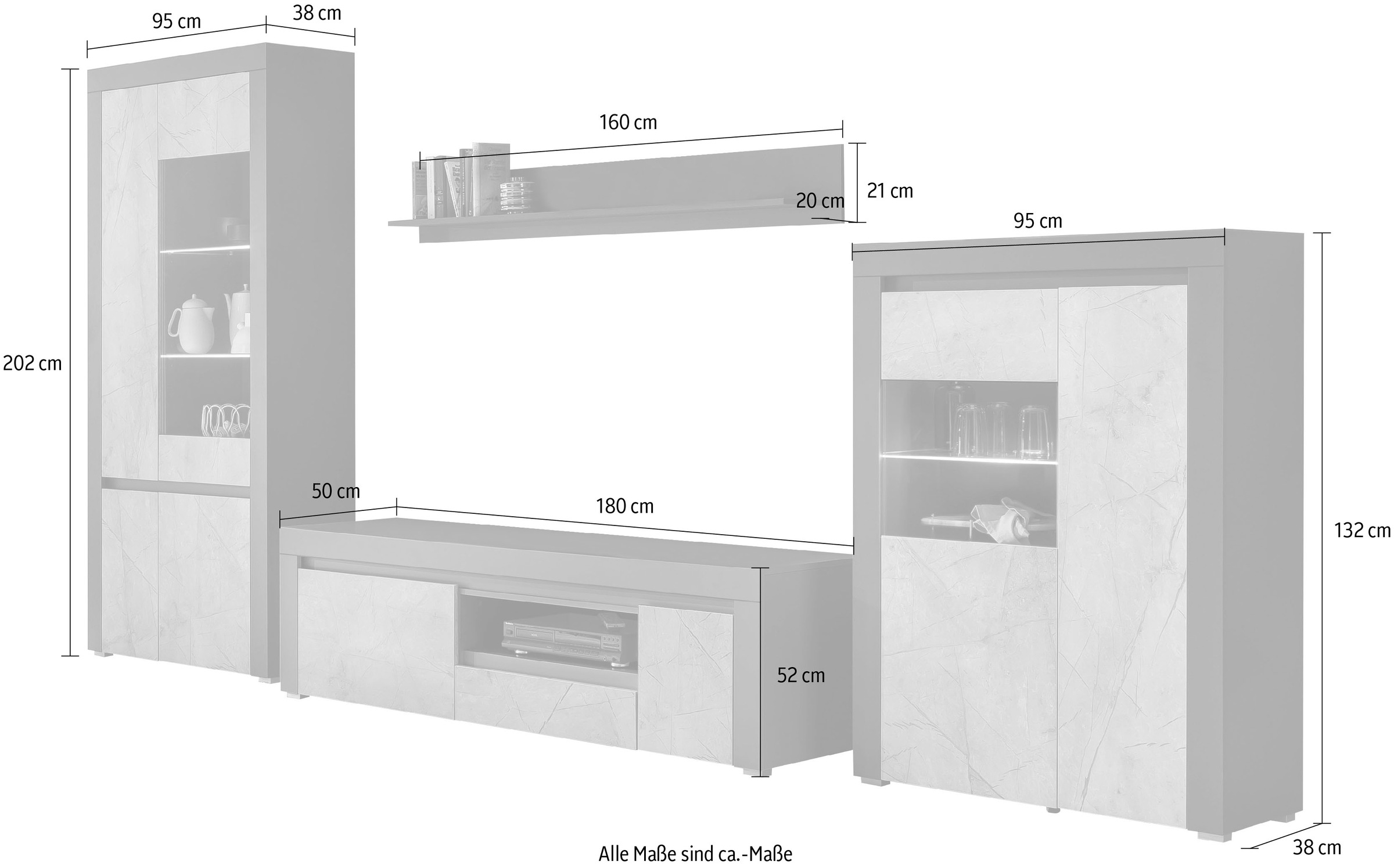 in (4 Wohnwand auf aus grifflosen »Stone Möbelstücken, Home Design, bestehend St.), vier cm bestellen Rechnung Breite Marble«, 390 affaire