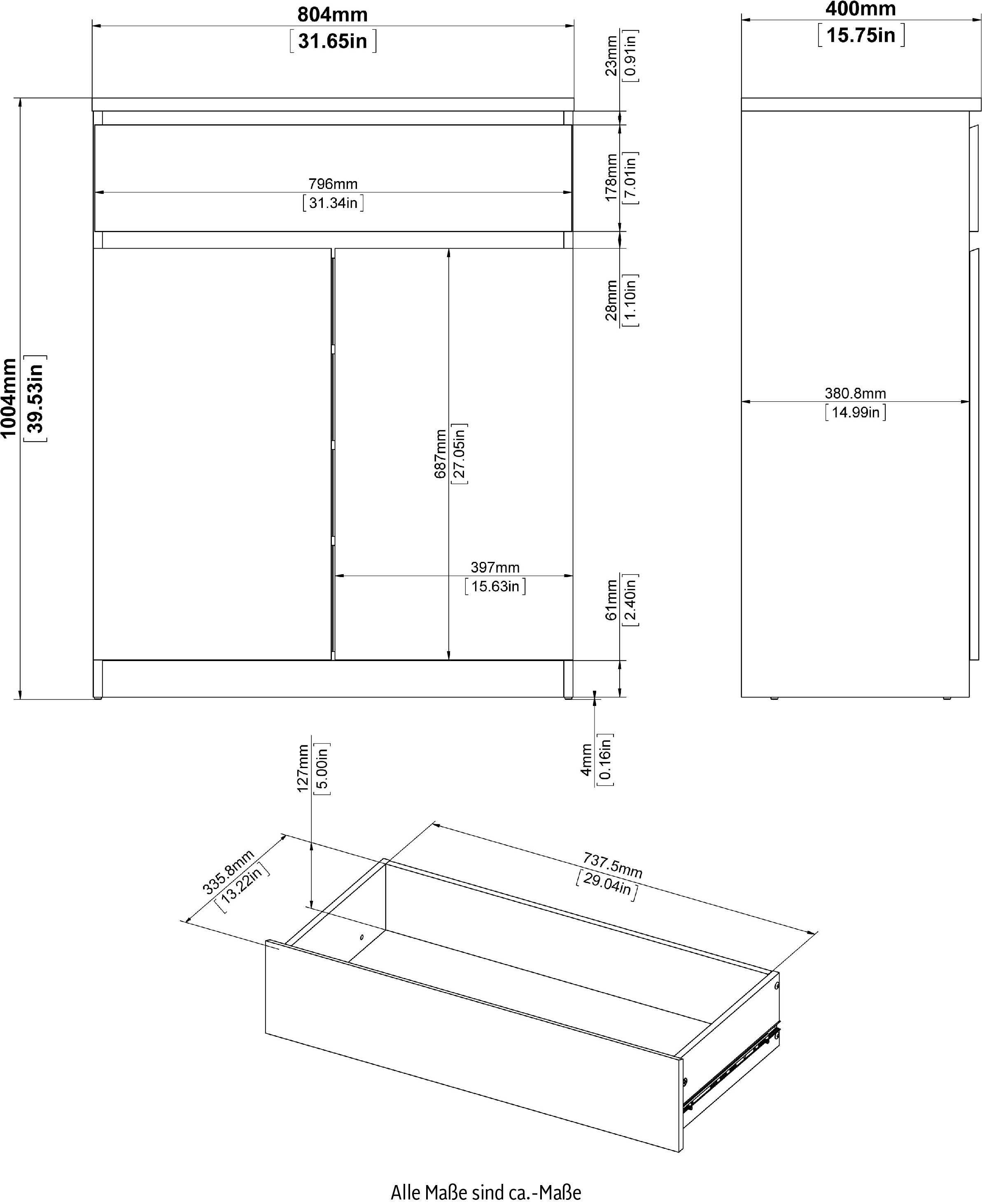 INOSIGN Kommode »Naia«, abgerundete Schubladenkanten auf Metallgleiter, Breite 80,2 cm