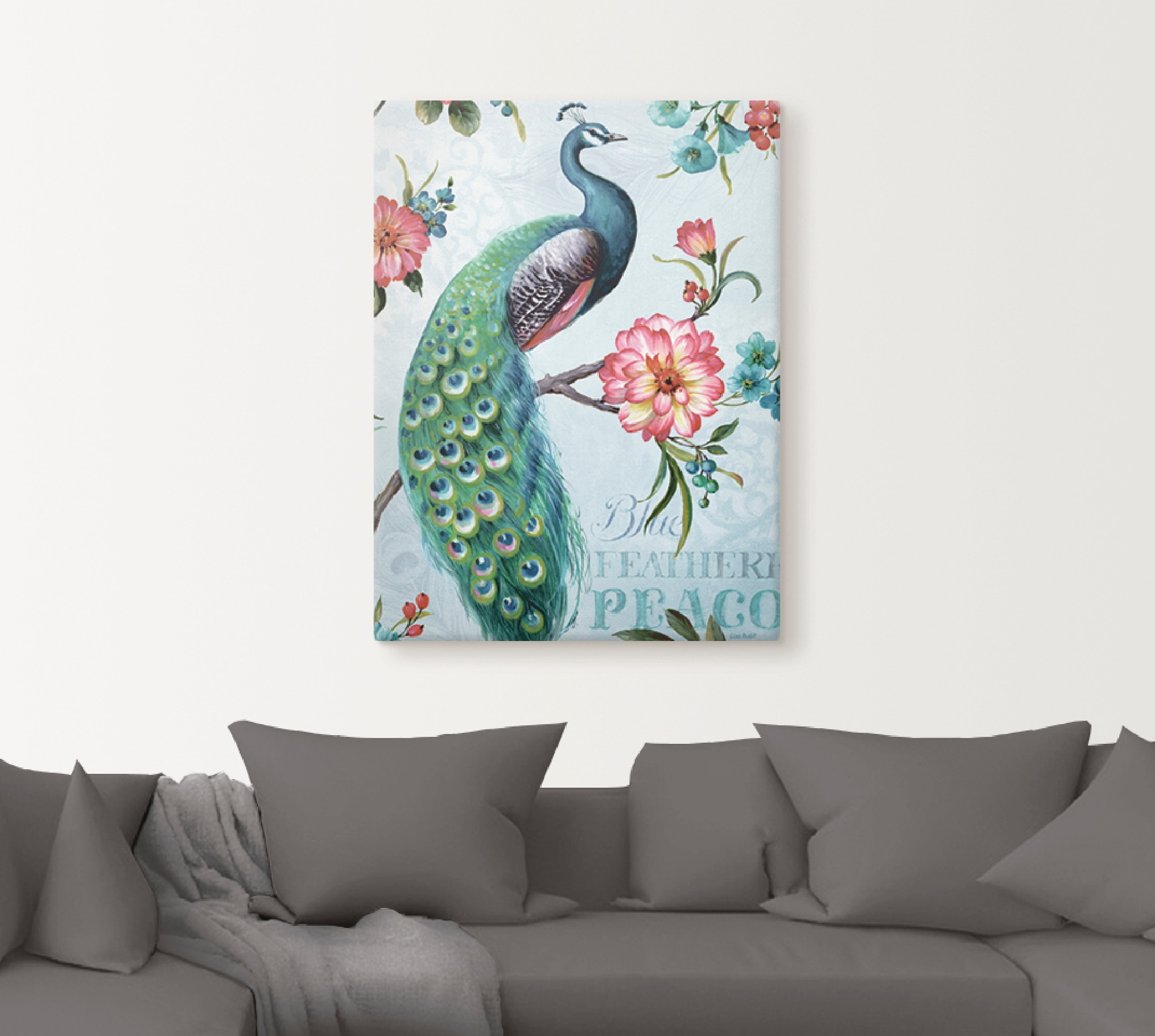 Artland Wandbild "Blau gepfederter Pfau", Vögel, (1 St.), als Leinwandbild, günstig online kaufen