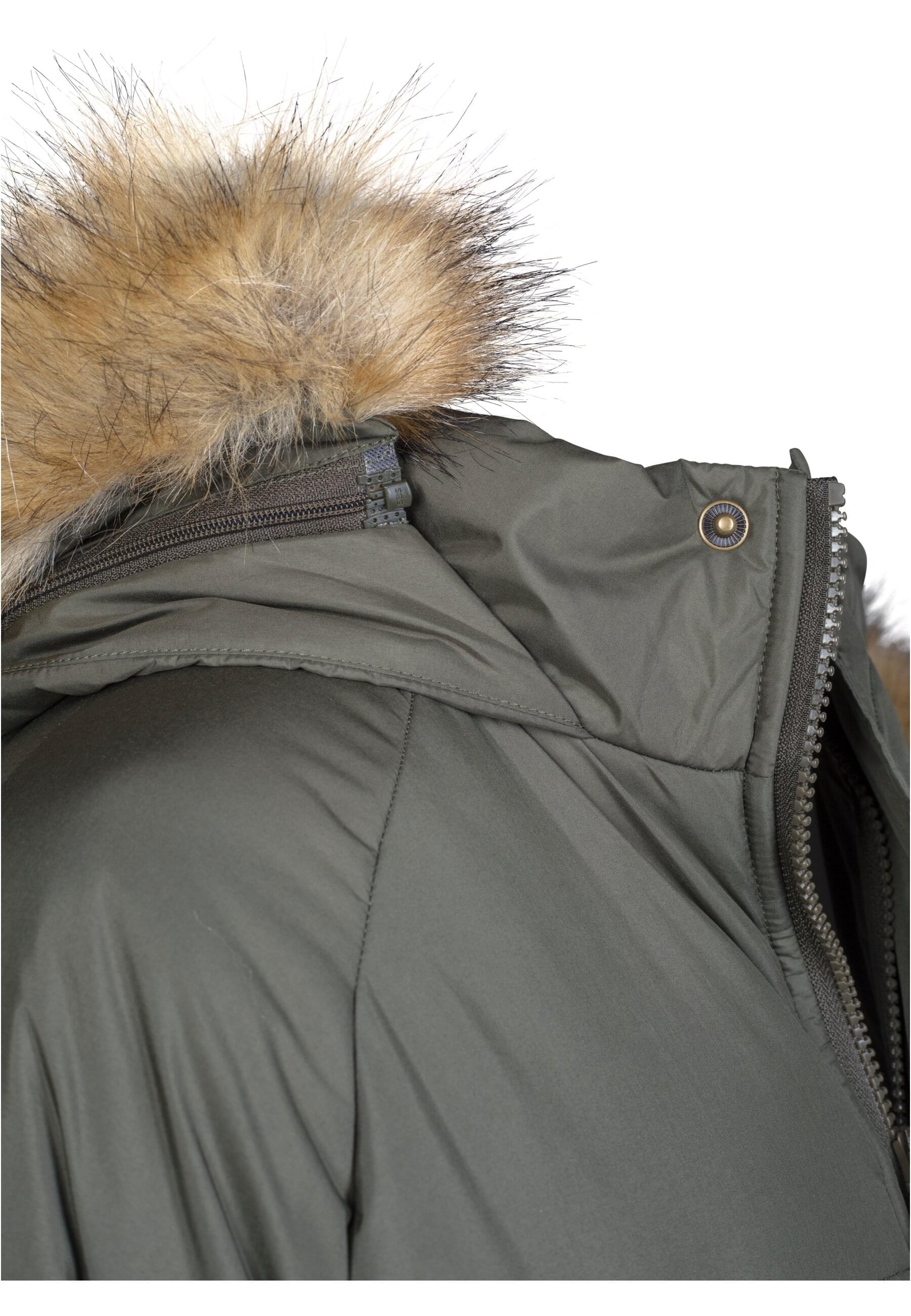 URBAN CLASSICS Winterjacke »Urban Classics Damen Ladies Oversize Faux Fur Puffer Coat« 1 Stk. tlg. mit Kapuze
