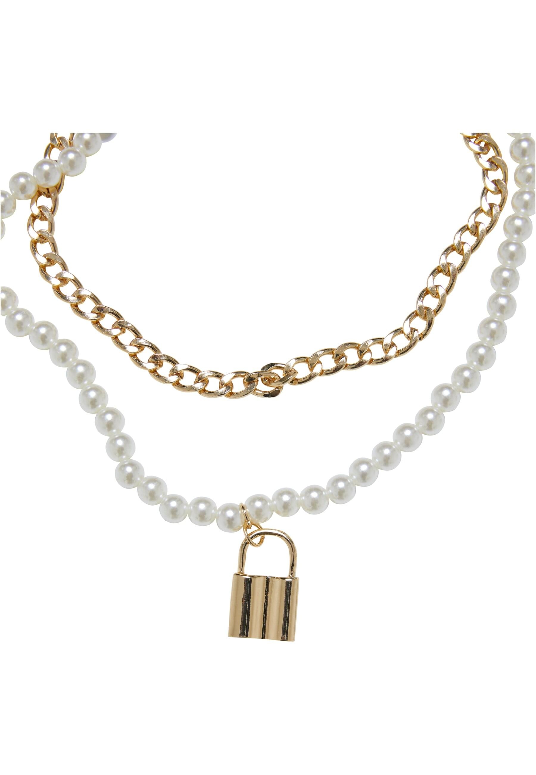 URBAN CLASSICS Edelstahlkette »Urban Classics Unisex Padlock Pearl Layering Necklace«