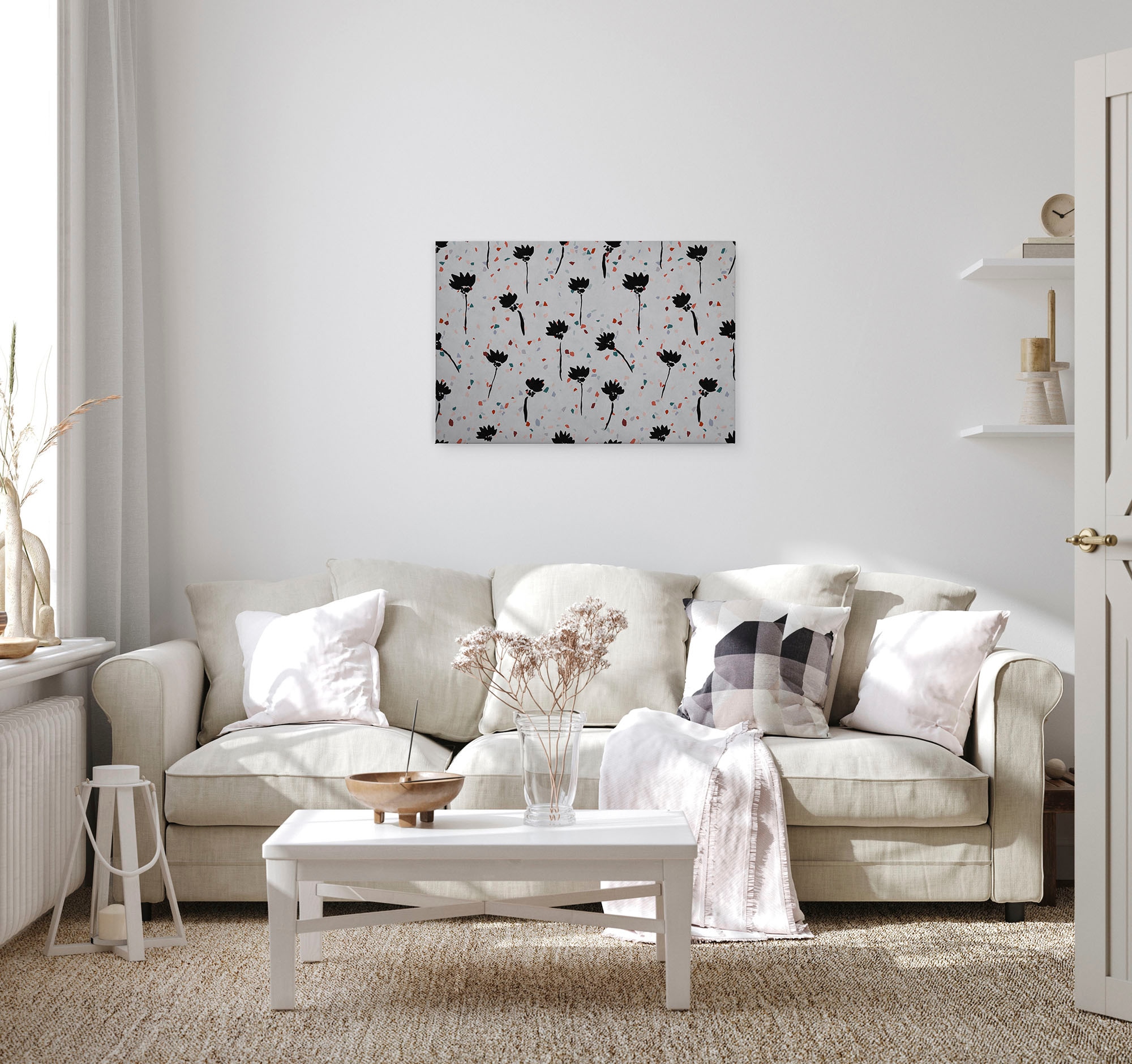 A.S. Création Leinwandbild »terrazzo«, Kunst-Blumen-Kinder, (1 St.), Keilrahmen Abstrakt Blumen Bunt Grau Leinwand-Bild Wohnzimmer modern
