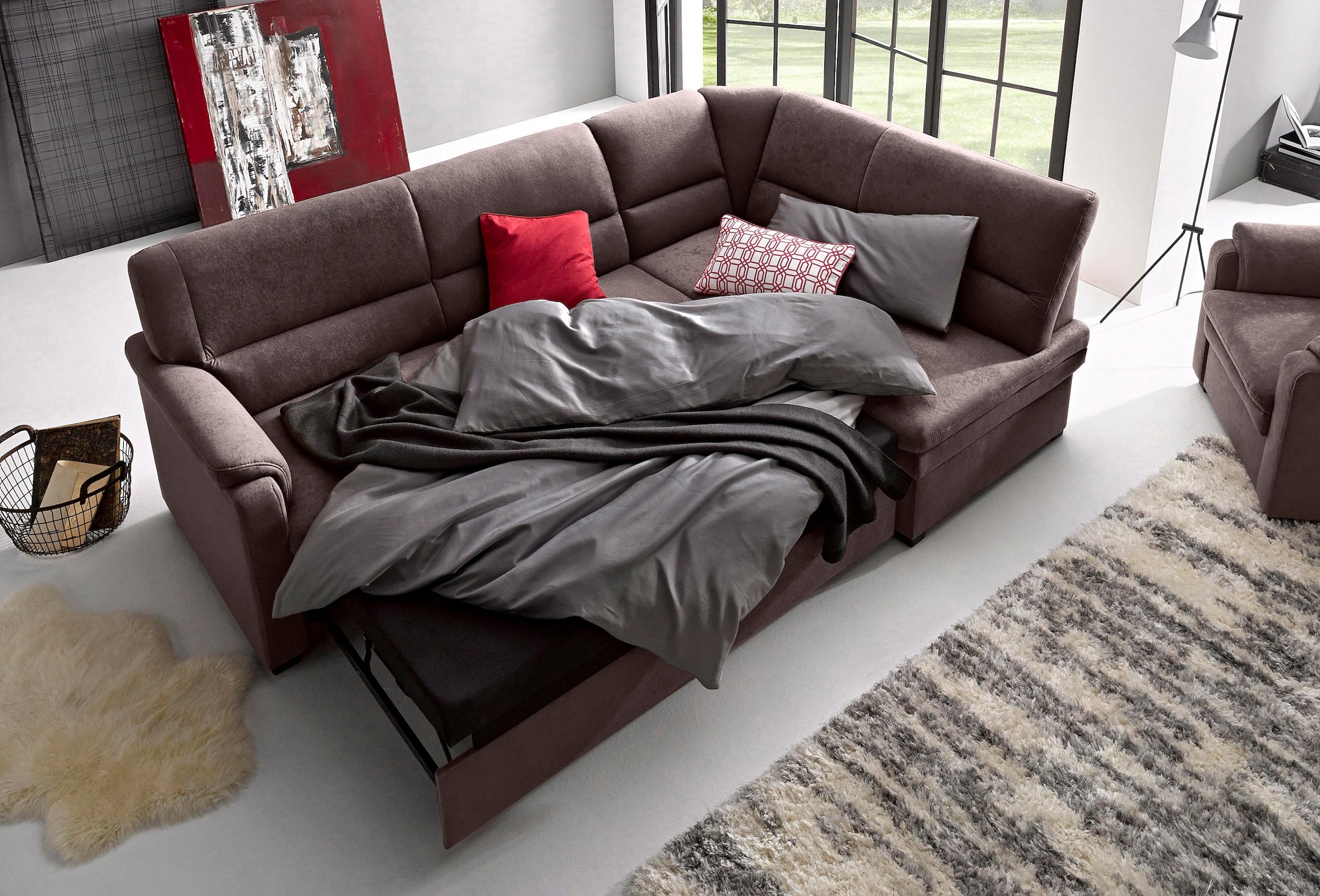 sit&more Ecksofa »Pisa L-Form«, mit Federkern, wahlweise mit Bettfunktion