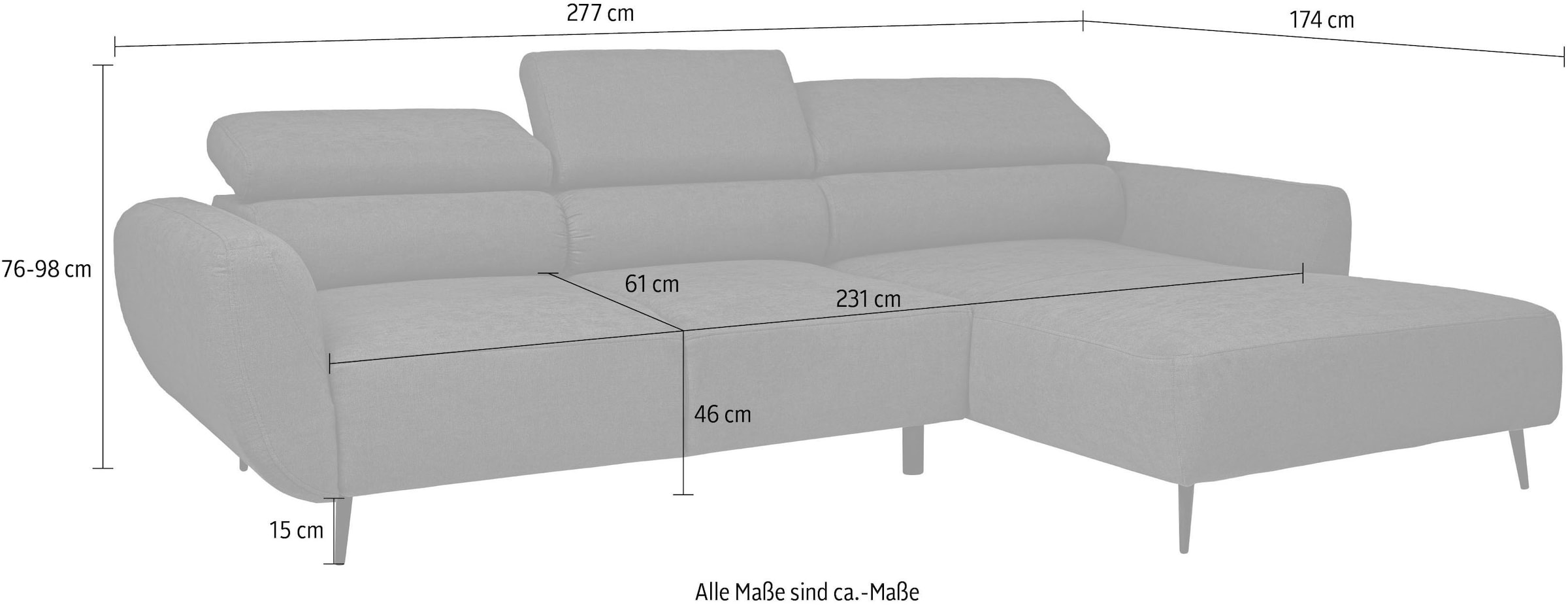WERK2 Ecksofa »Alisson 277 x 174 cm modern & bequem, bodenfrei, Multifunktionen« Cord, L-Form, XXL, elektrische Sitztiefenverstellung, Schlaffunktion