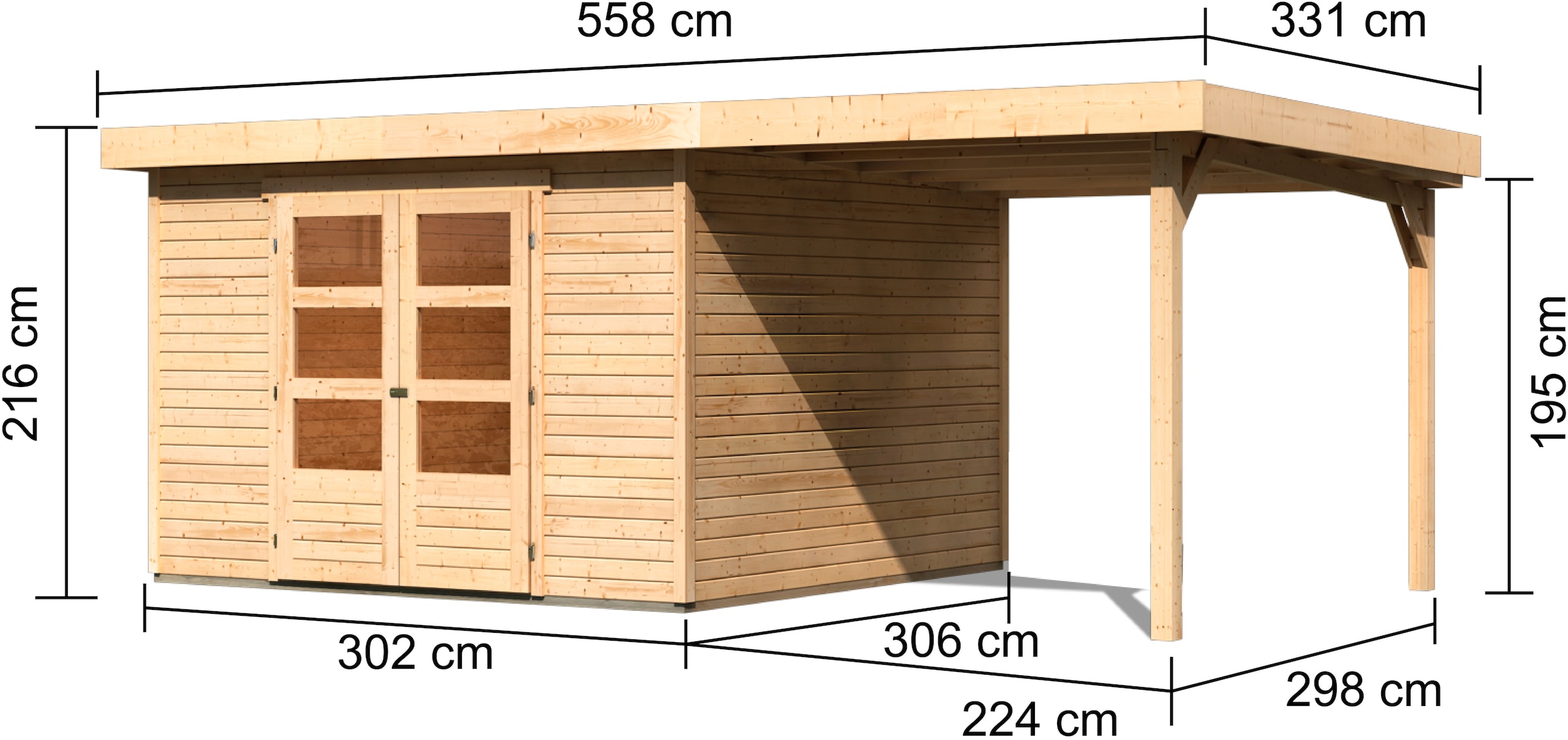 Karibu Gartenhaus »Arnis«, (Set), mit Anbaudach 2,40 m Breite