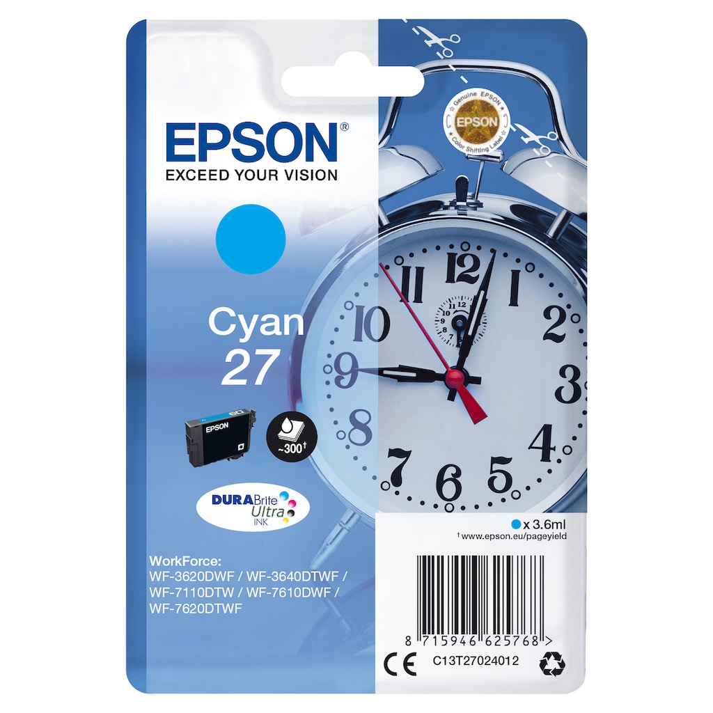 Epson Tintenpatrone »Epson Alarm clock Singlepack Cyan 27 DURABrite Ultra Ink«