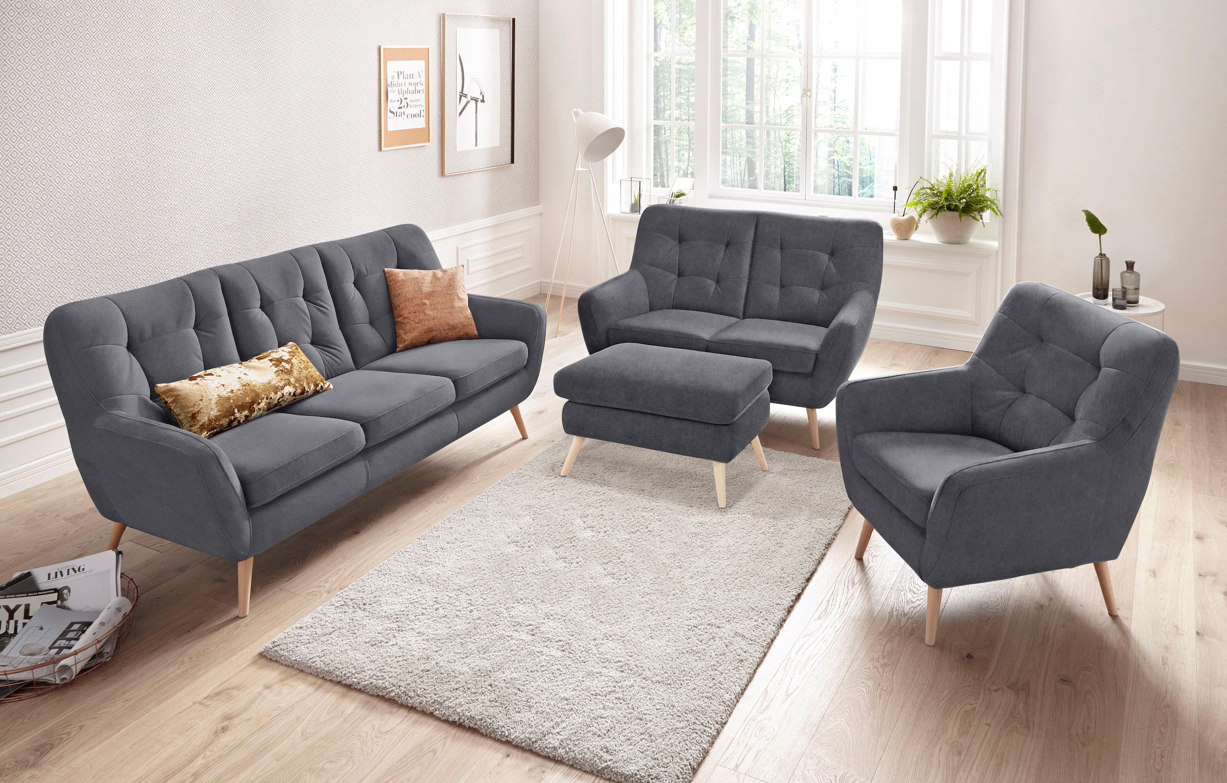 exxpo - sofa fashion Hocker »Scandi bequem und elegant mit hohem Holzfuß«, bequem und elegant mit hohem Holzfuß
