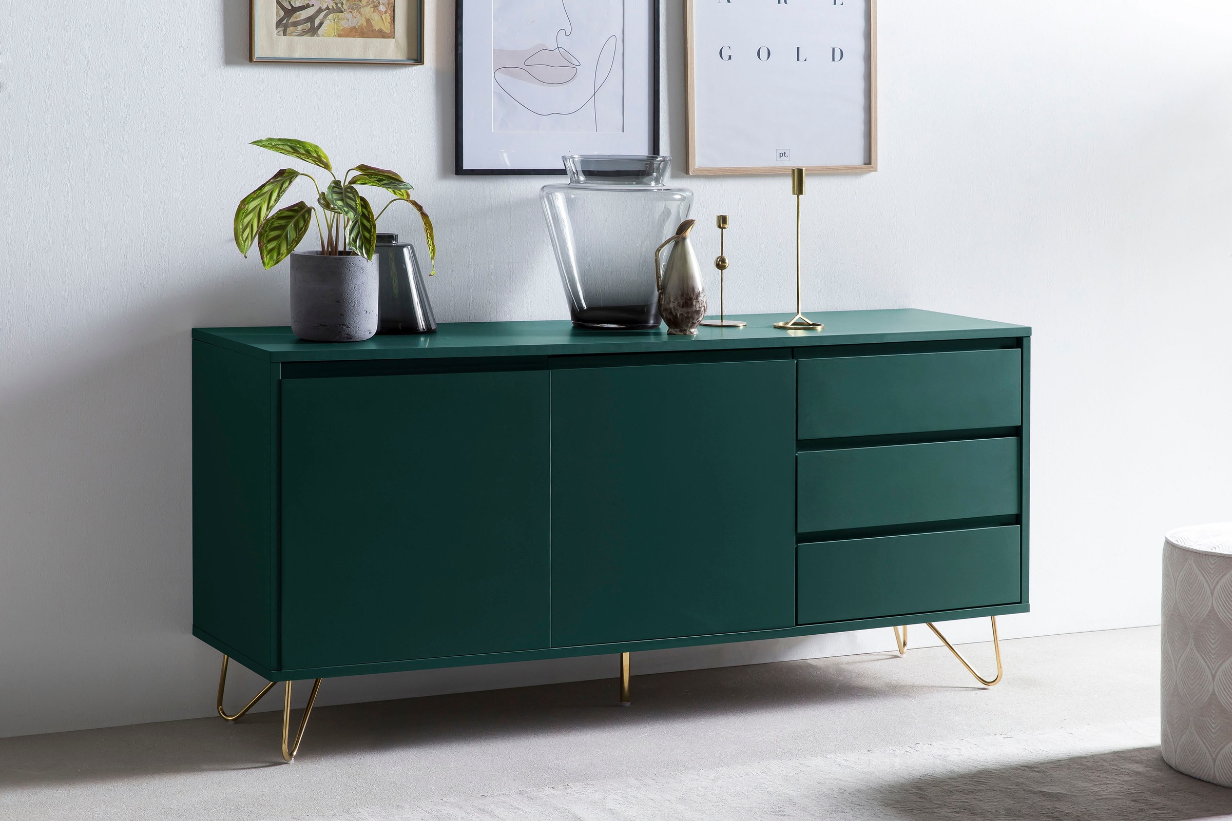 SalesFever Sideboard, Kommode mit Haarnadelbeine aus Metall mit Messinglegierung