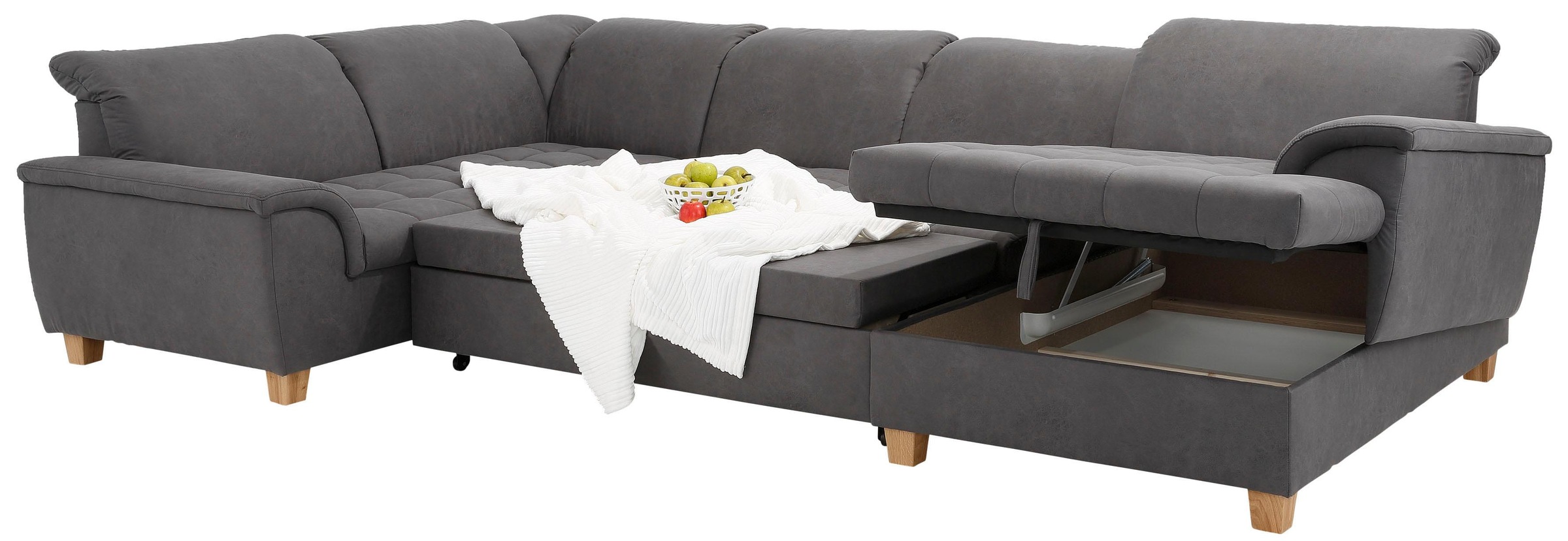 Home affaire Wohnlandschaft »Lyla U-Form«, wahlweise mit Rückenfunktion und zusätzlich mit Bett + Bettkasten