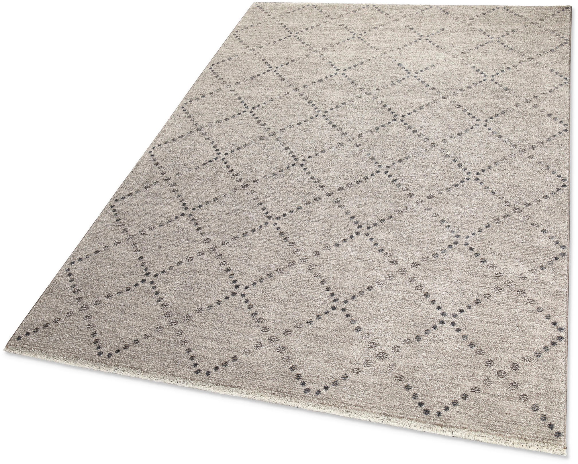 my home Teppich »Thoren«, rechteckig, 12 mm Höhe, weicher Kurzflor, Rautenmuster mit Fransen, Wohnzimmer, Schlafzimmer