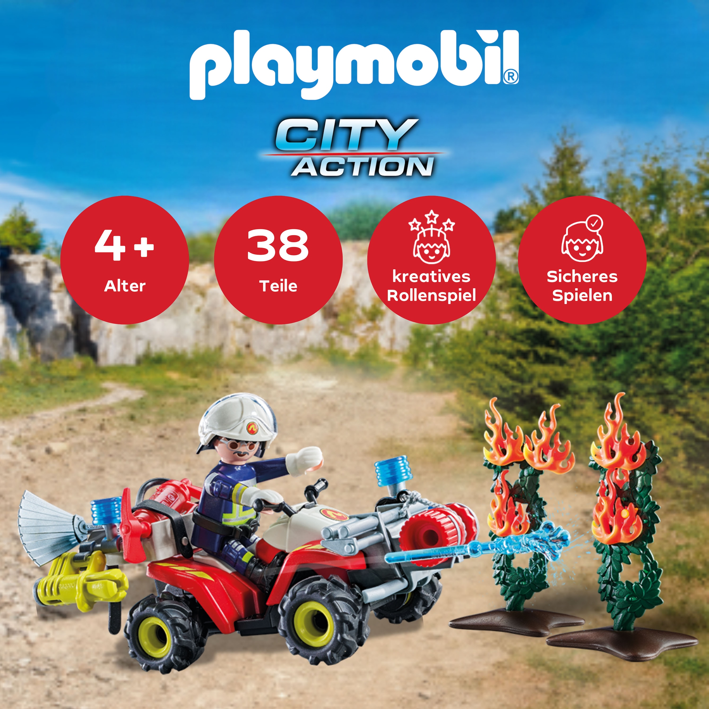 Playmobil® Konstruktions-Spielset »Feuerwehr Quad löscht Heckenbrand (71825), Playmobil Action Heroes«, (47 St.)