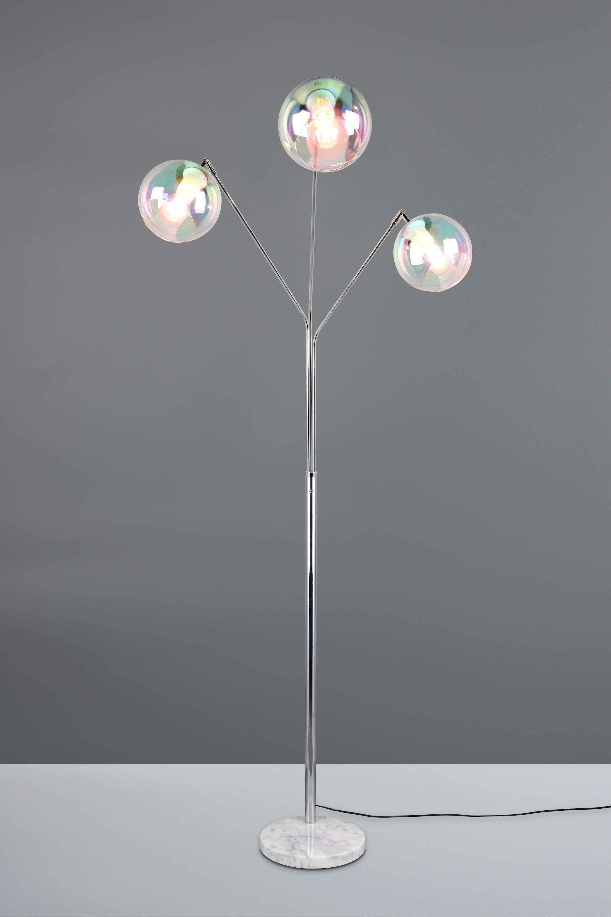 TRIO Leuchten Stehlampe »PAXTON, dreiflammige Stehleuchte, Glas Lampenschirme, Arme verstellbar«, 3 flammig, Leuchtmittel E27 | Leuchtmittel wechselbar, exkl. 3x E27 max 10W, Höhe 200cm Breite 67cm, Kippschalter, 2m Kabel