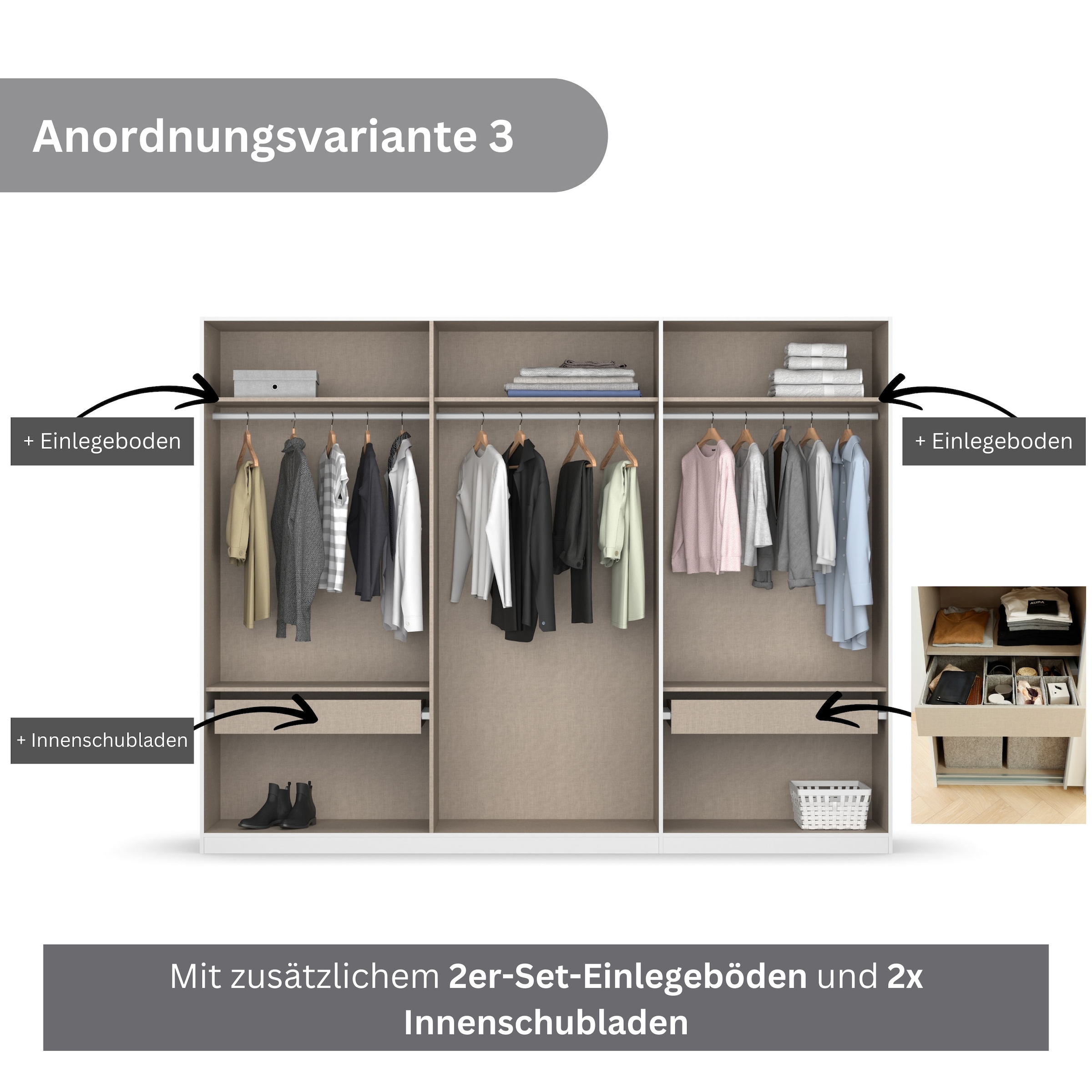 rauch Drehtürenschrank »Kleiderschrank Schrank Garderobe KOLUNA mit Glastüren und Spiegel«, inkl. 2 Innenschubladen sowie extra Einlegeböden MADE IN GERMANY