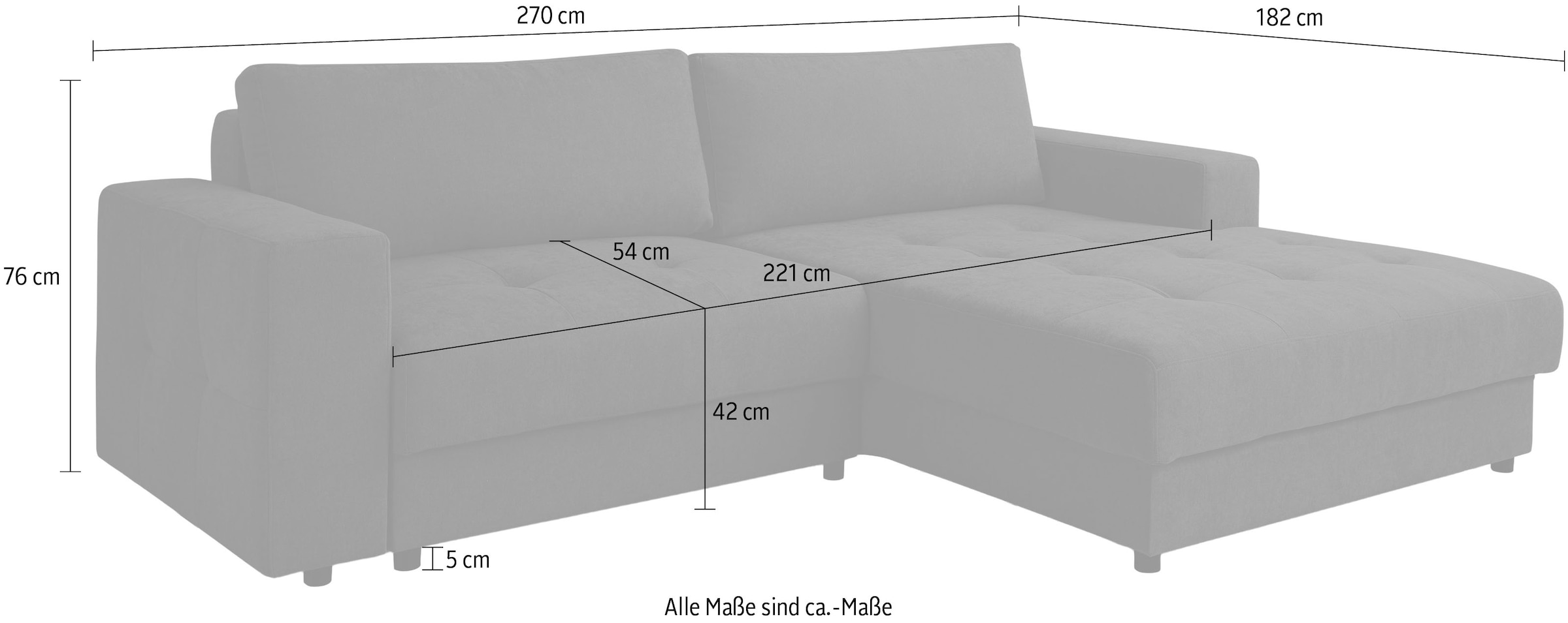 WERK2 Ecksofa »Indiana inkl. Bettfunktion & Bettkasten, bequem, Breite 270cm, L-Form« Moderne, elegante Polsterecke, Komfortpolsterung und losen Kissen.