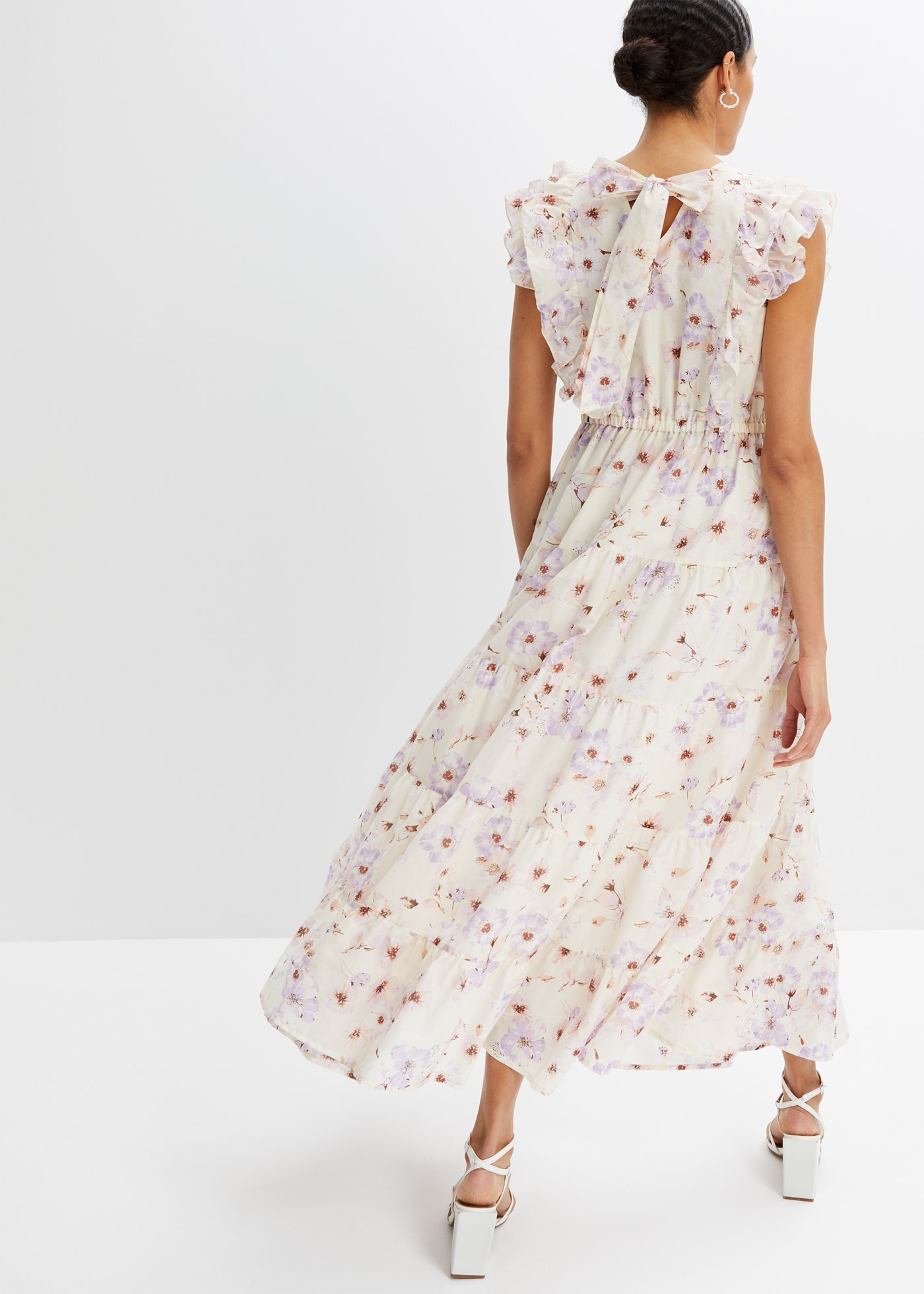 bonprix Maxikleid aus reiner Baumwolle, ausgestellte Passform, ärmellos, mit Volants